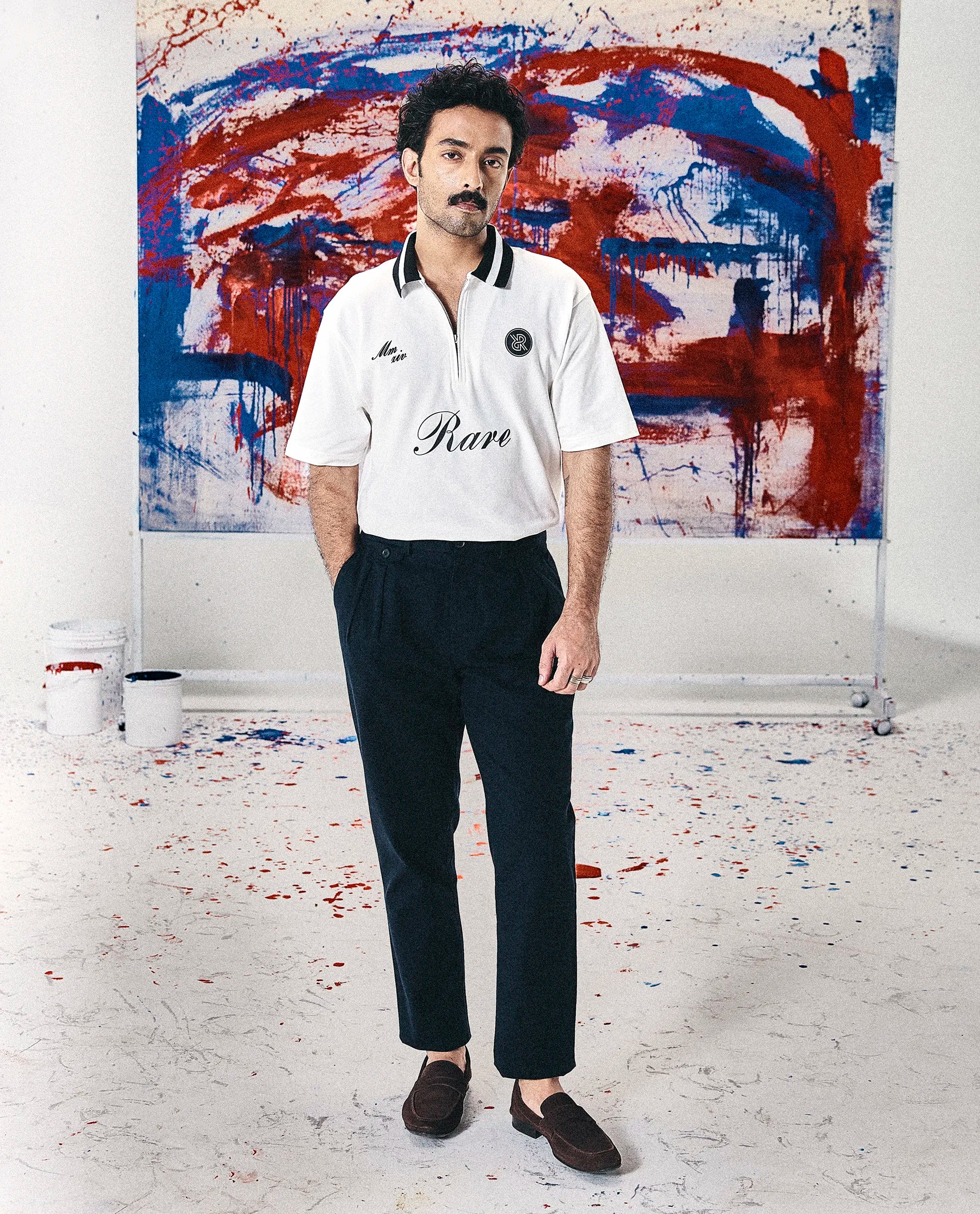 Rare Rabbit Men's Torro Dark Navy Cotton Blend Plain Regular Fit Trouser