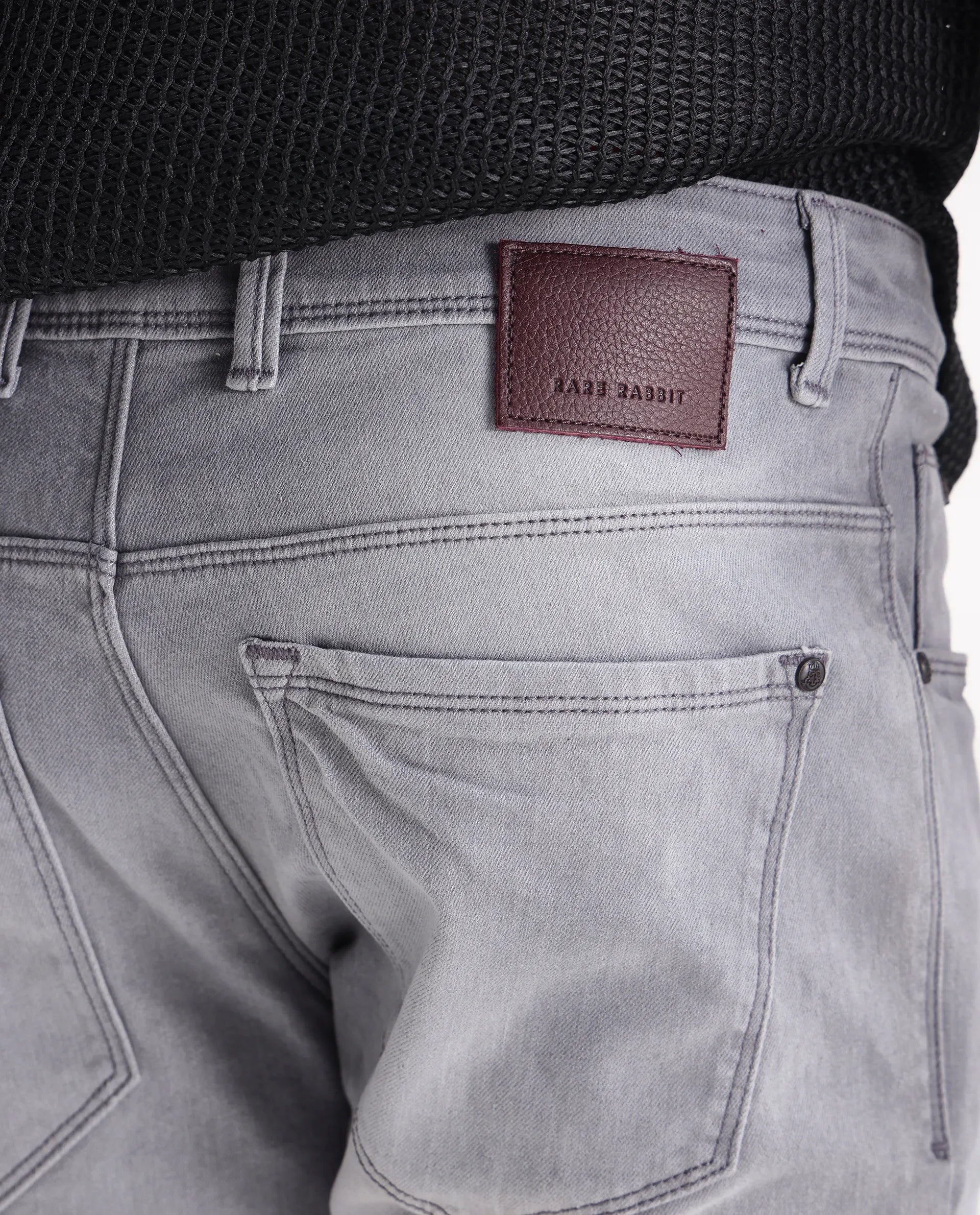 Rare Rabbit Men's Toulouse Light Grey Cotton Plain Hawk Slim Fit Jeans