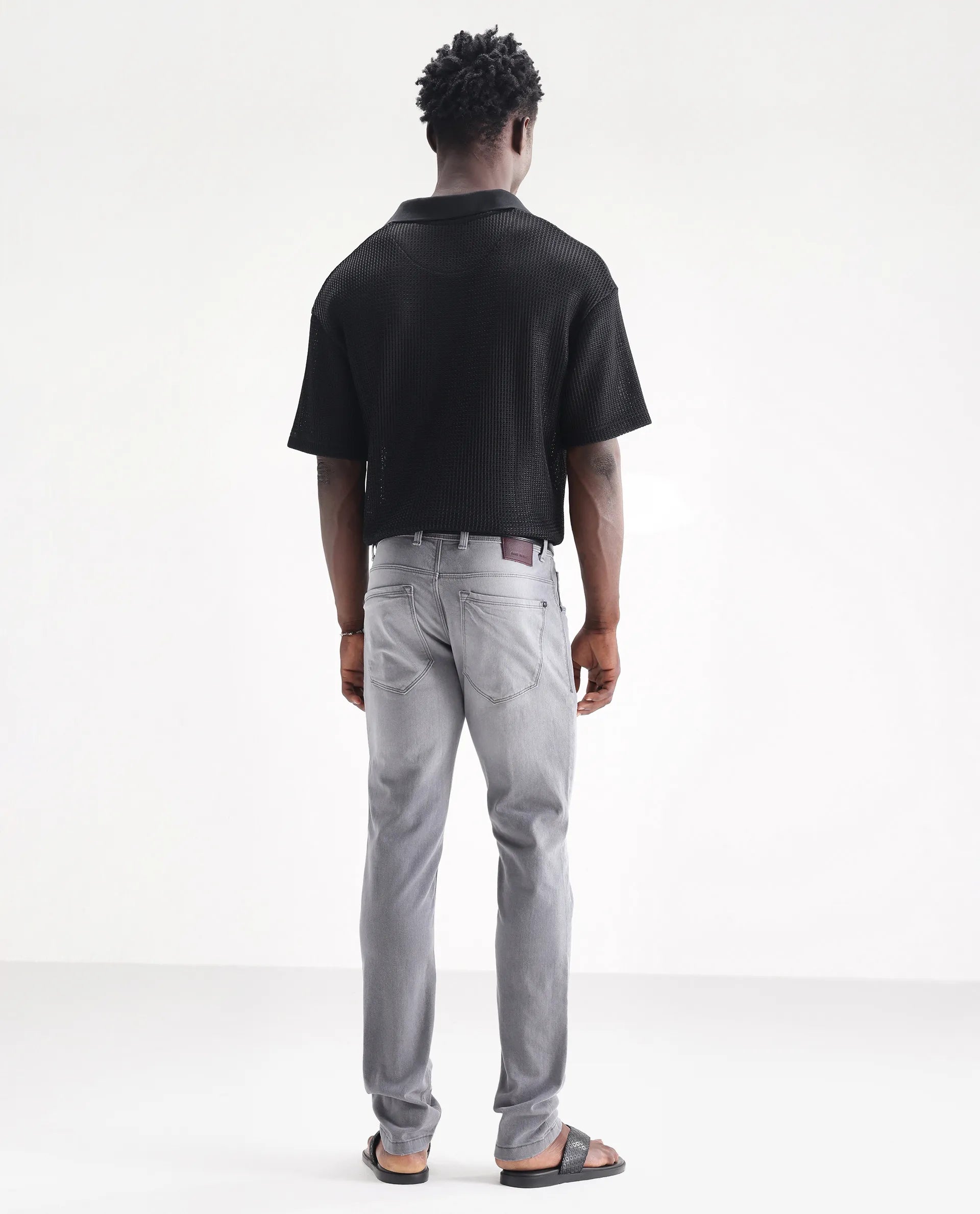 Rare Rabbit Men's Toulouse Light Grey Cotton Plain Hawk Slim Fit Jeans