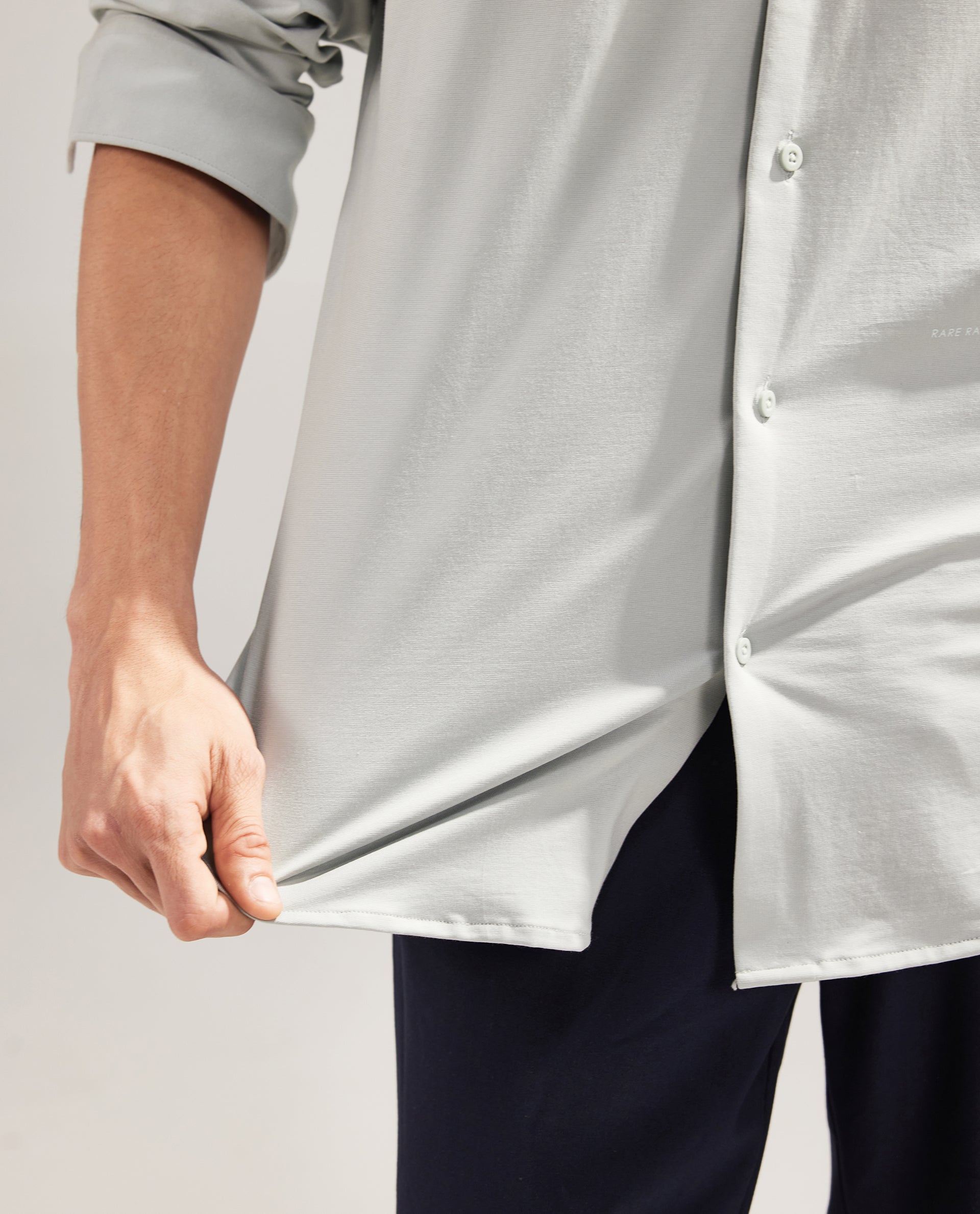 Rare Rabbit Men Tour Pastel Green Cotton Polyester Elastane Fabric Full Sleeve Collared Collar Button Closure Plain Knitted Formal Shirt