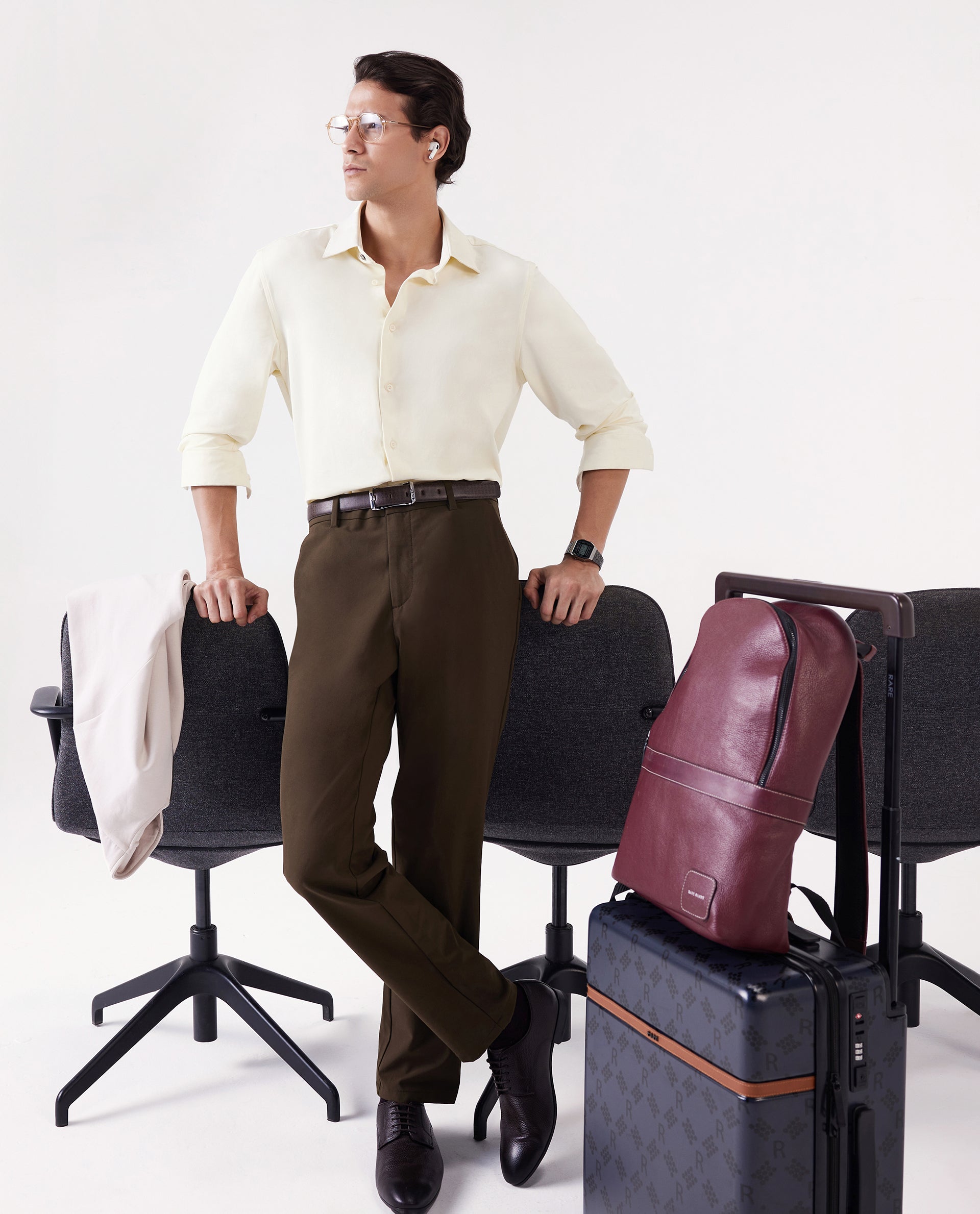 Rare Rabbit Men Tour Pastel Yellow Cotton Polyester Elastane Fabric Full Sleeve Collared Collar Button Closure Plain Knitted Formal Shirt