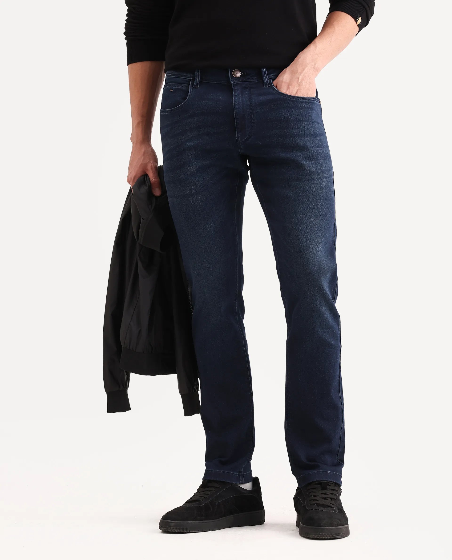 Rare Rabbit Men's Tours-2 Dark Blue Cotton Blend Fabric Hawk Slim Fit Jeans