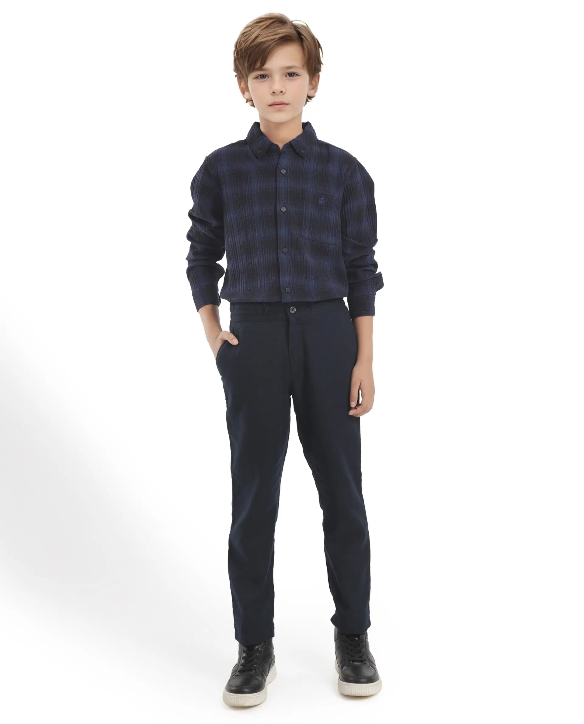 Rare Ones Kids Toyt Blue Cotton Full Sleeves Button Down Regular Fit Checked Shirt