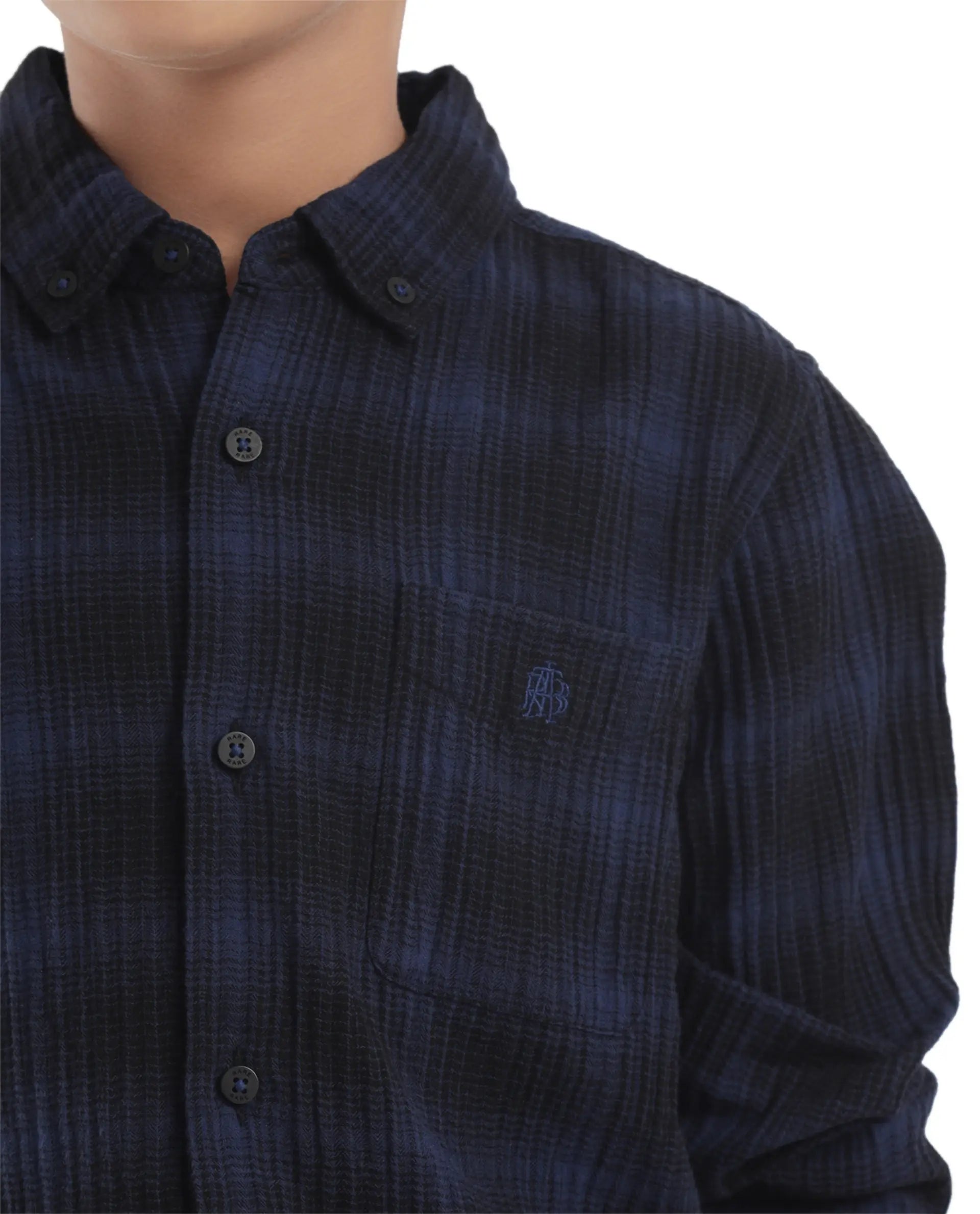 Rare Ones Kids Toyt Blue Cotton Full Sleeves Button Down Regular Fit Checked Shirt