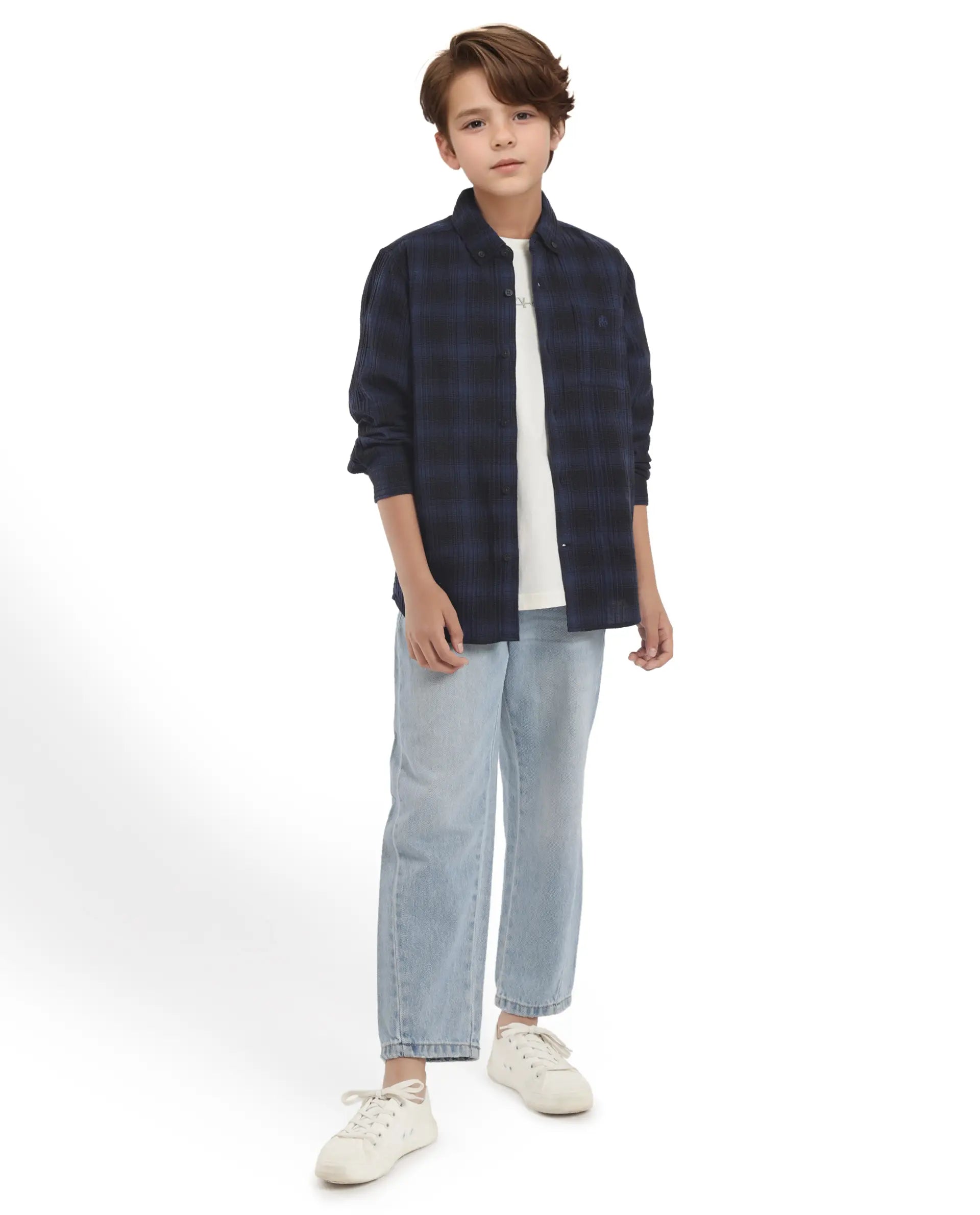 Rare Ones Kids Toyt Blue Cotton Full Sleeves Button Down Regular Fit Checked Shirt