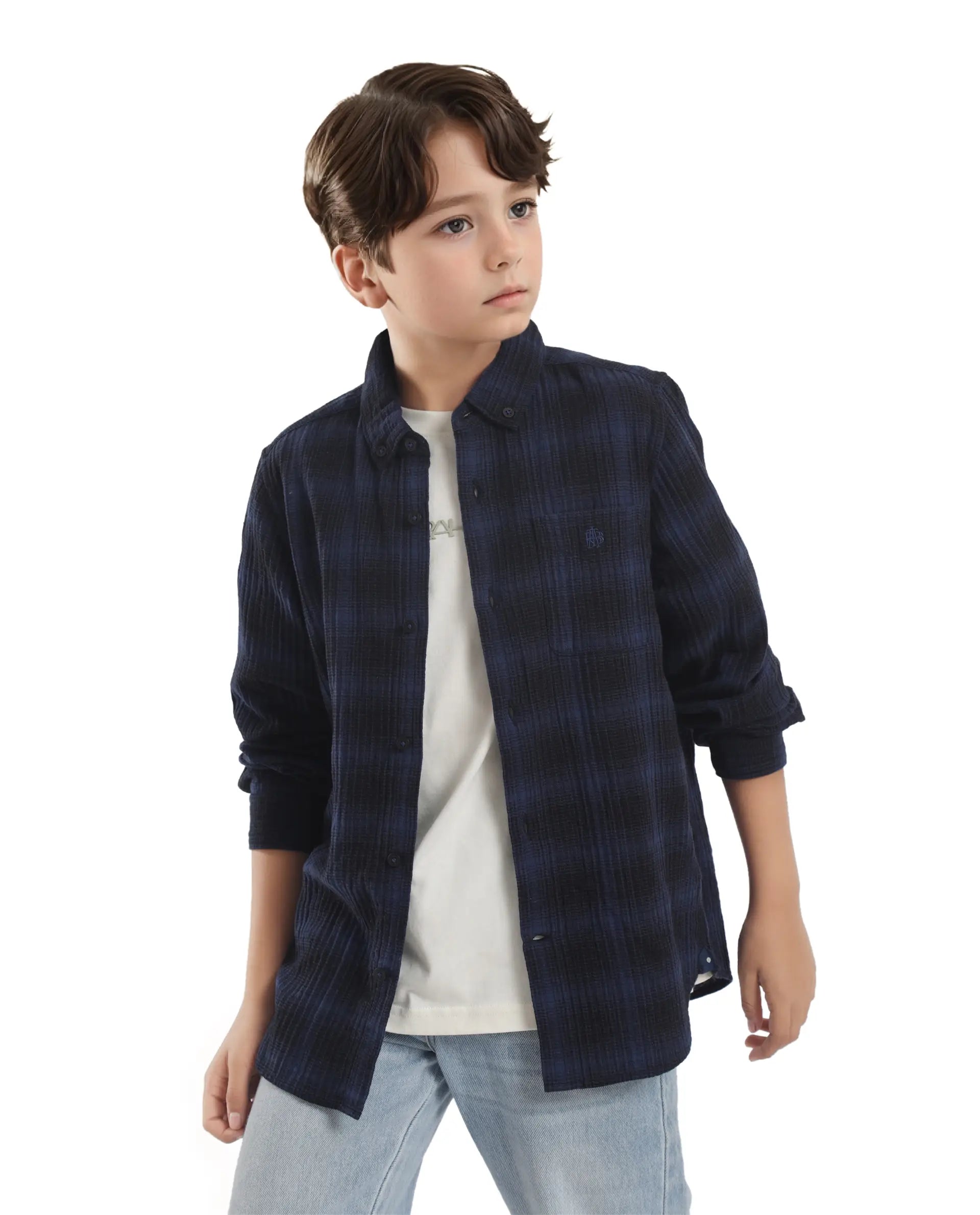 Rare Ones Kids Toyt Blue Cotton Full Sleeves Button Down Regular Fit Checked Shirt