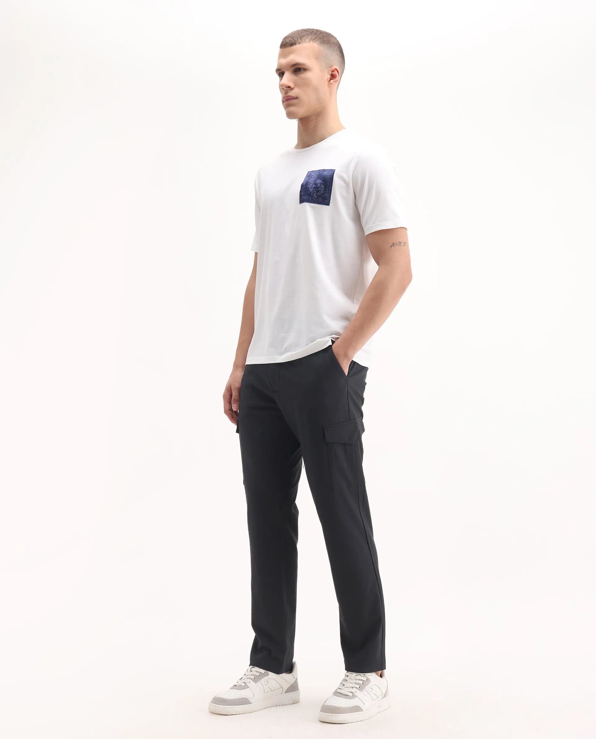 Rare Rabbit Men's Traco Black Cotton Plain Regular Fit Trouser