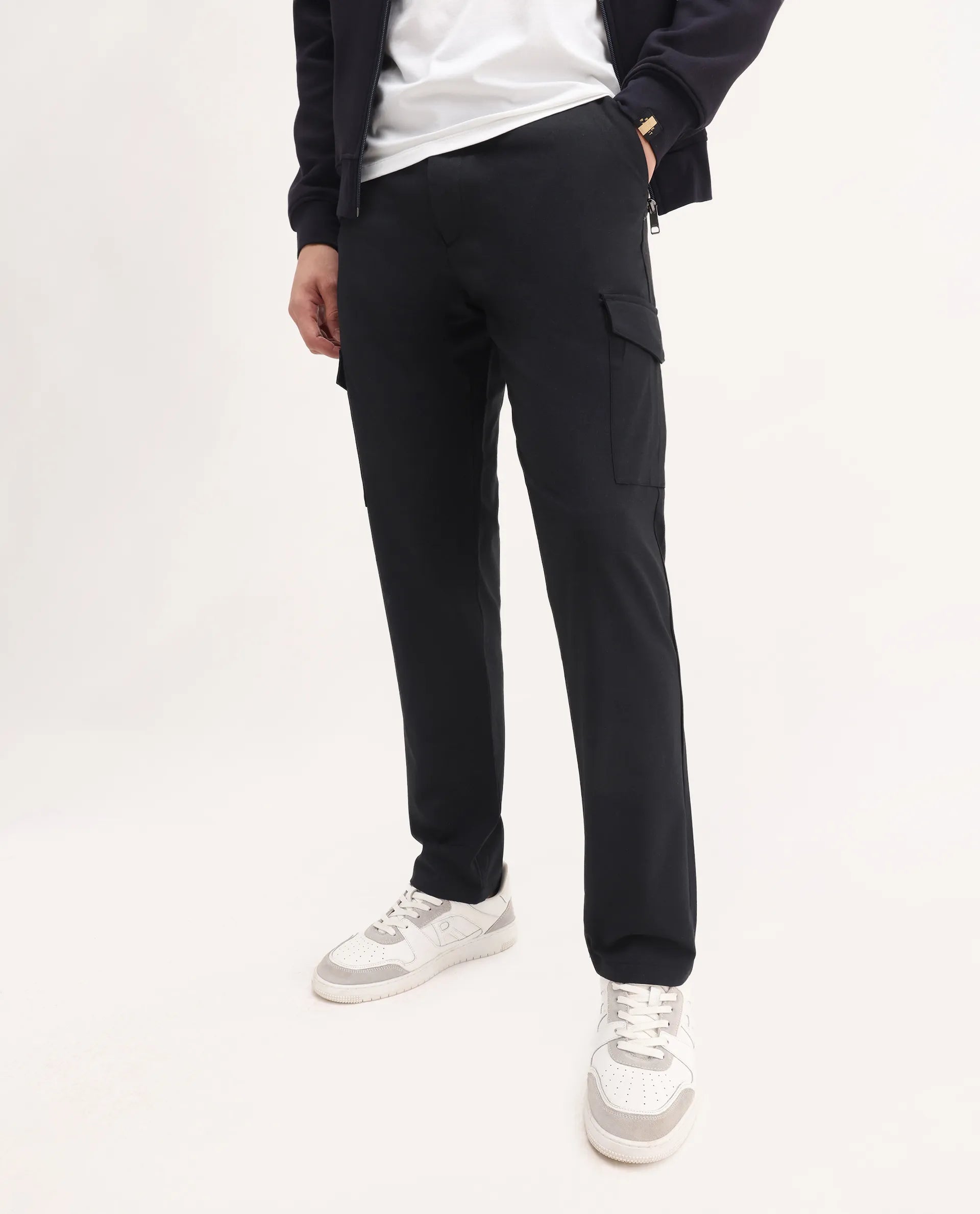 Rare Rabbit Men's Traco Black Cotton Plain Regular Fit Trouser