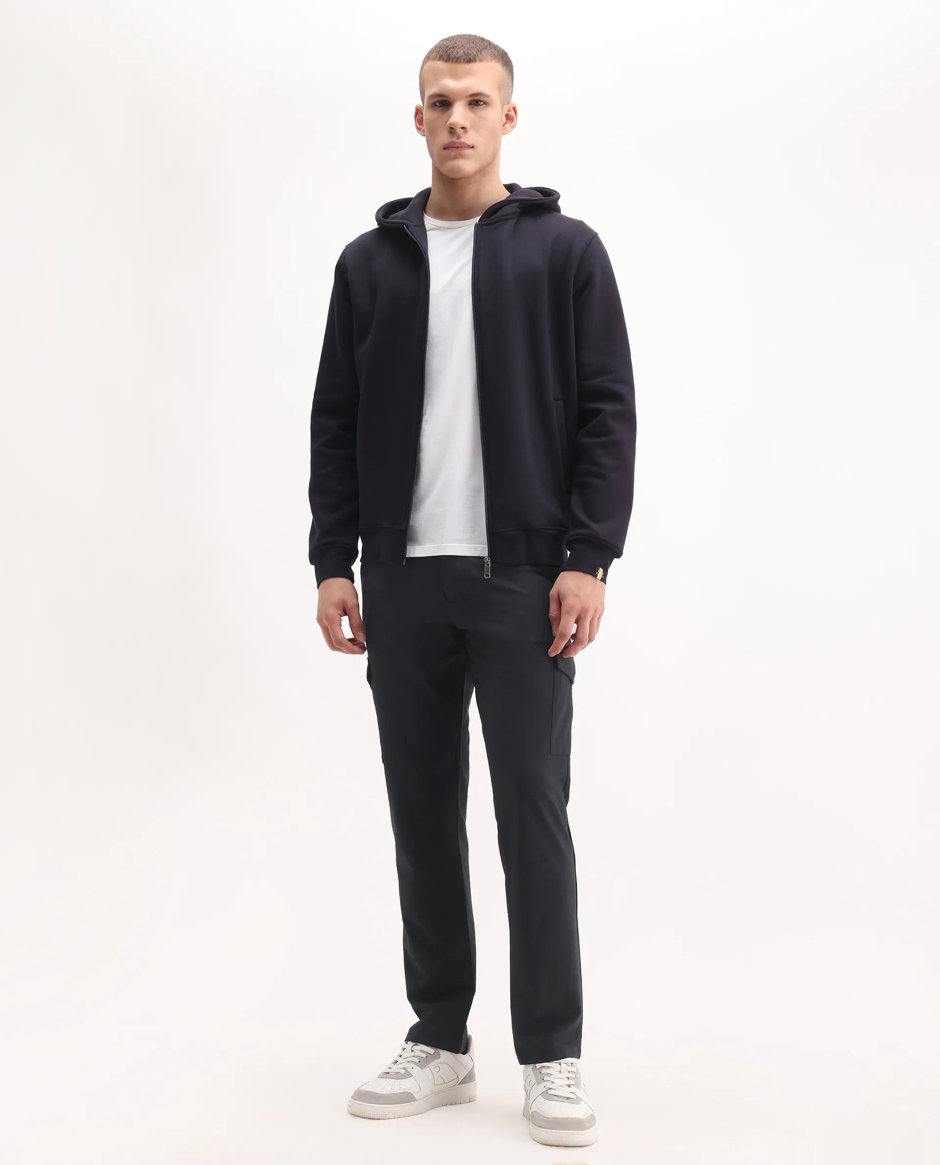 Rare Rabbit Men's Traco Black Cotton Plain Regular Fit Trouser