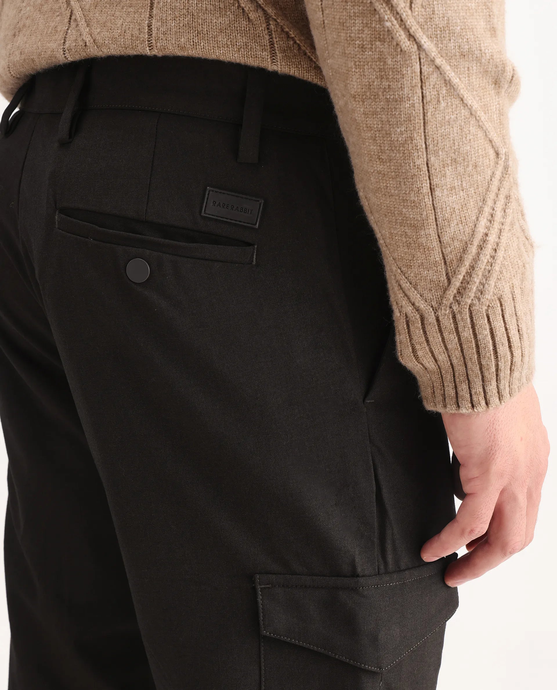 Rare Rabbit Men's Traco Dark Brown Cotton Plain Regular Fit Trouser