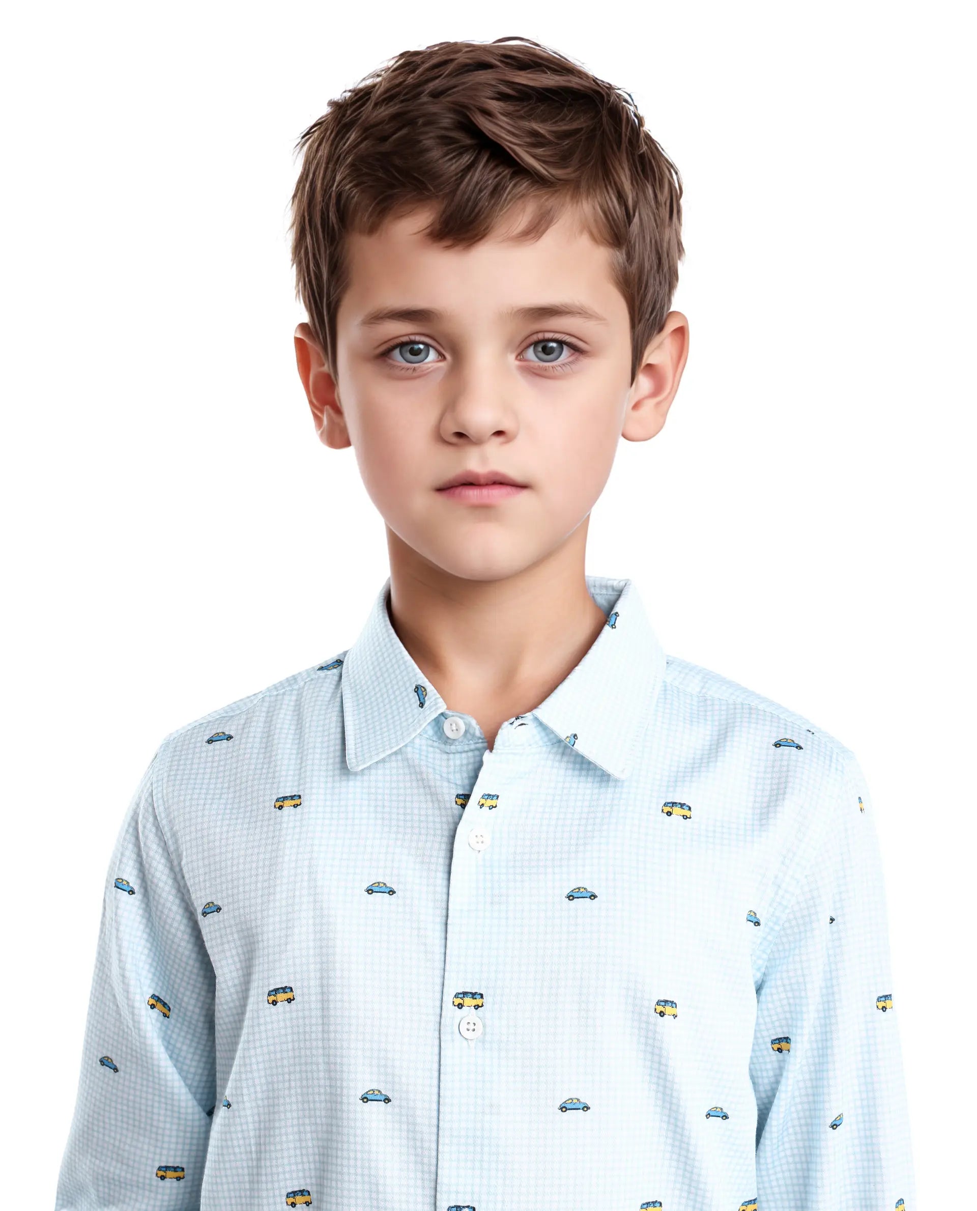 Rare Ones Kids Traf Light Blue Cotton Blend Printed Button Closure Regular Fit Shirt