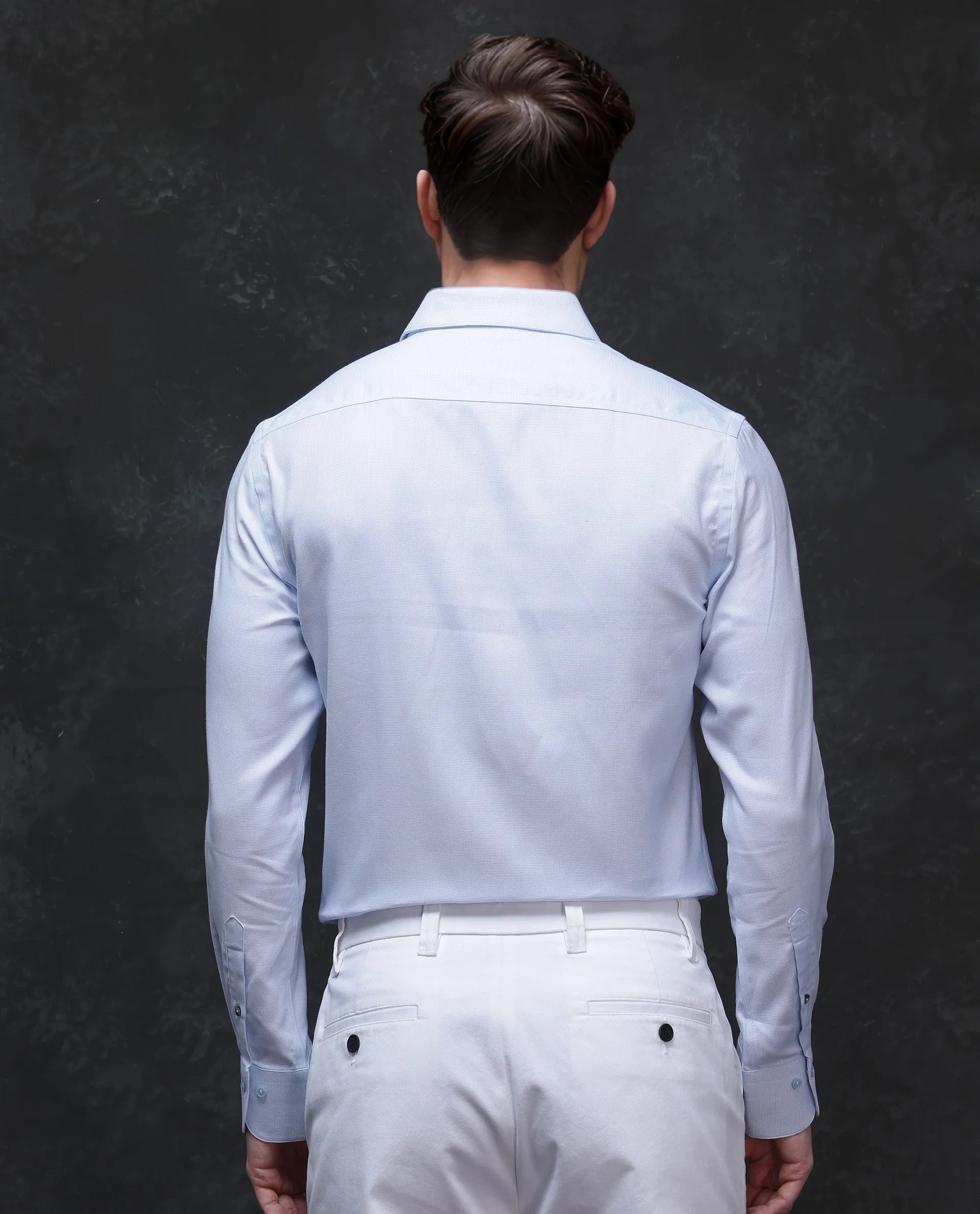 Rare Rabbit Mens Traf Pastel Blue Cotton Dobby Fabric Full Sleeves Regular Fit Solid Shirt