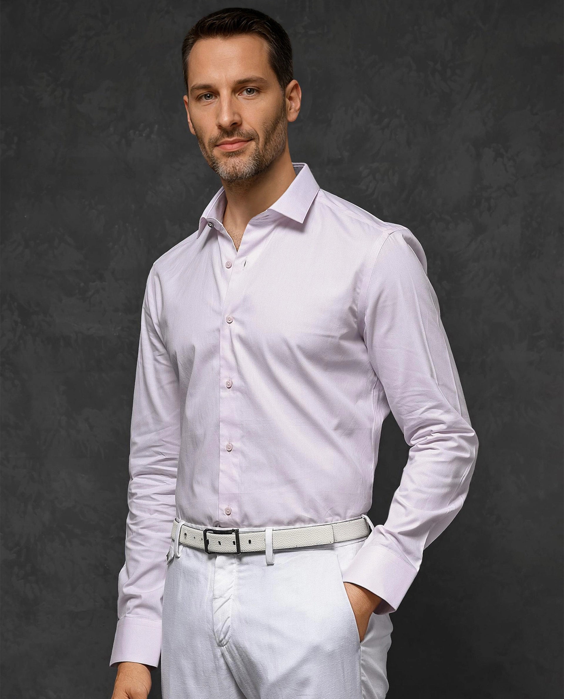 Rare Rabbit Mens Traf Pastel Pink Cotton Dobby Fabric Full Sleeves Regular Fit Solid Shirt