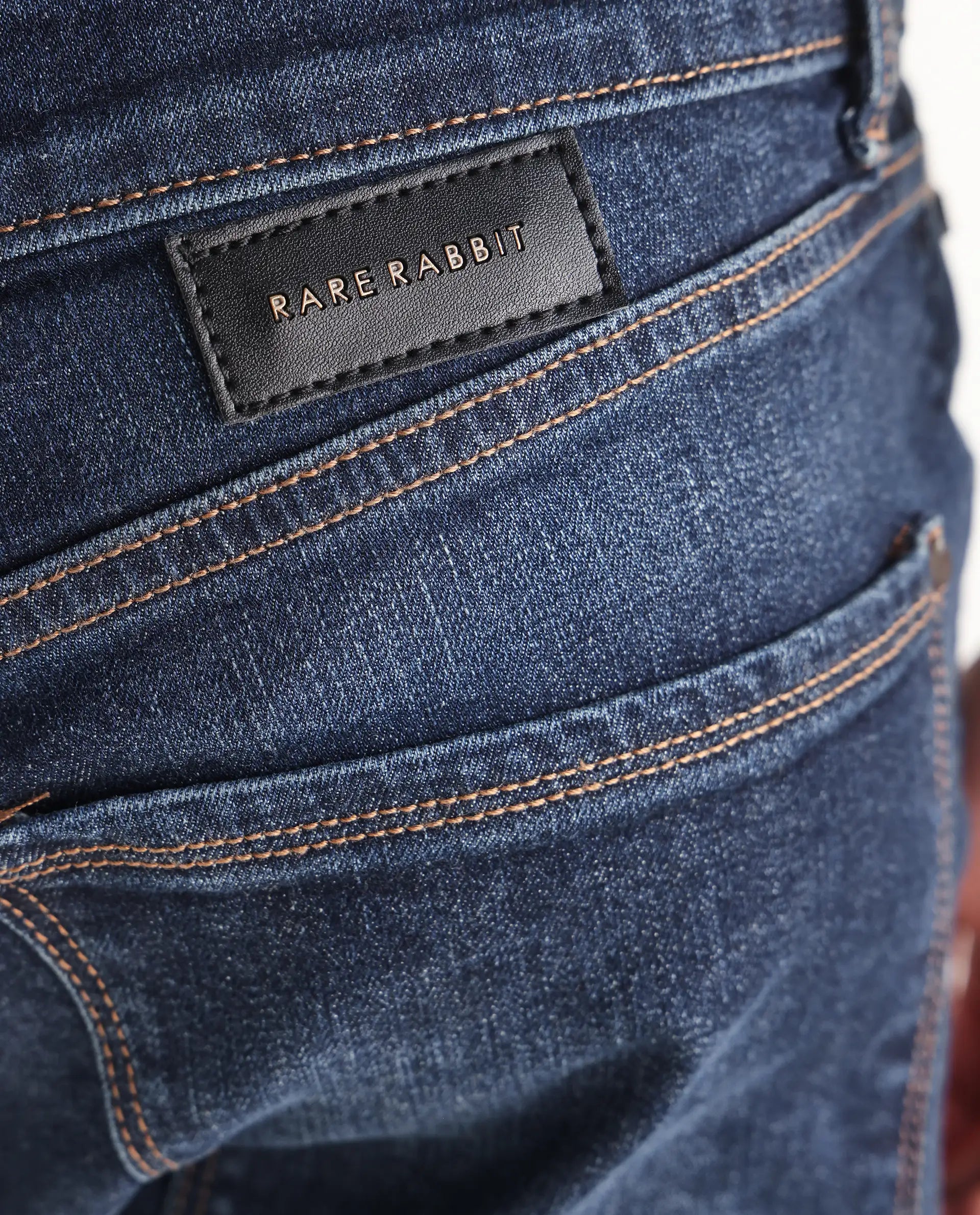 Rare Rabbit Men's Train Fluorescent Blue Cotton Blend Plain Morris Regular Fit Jeans