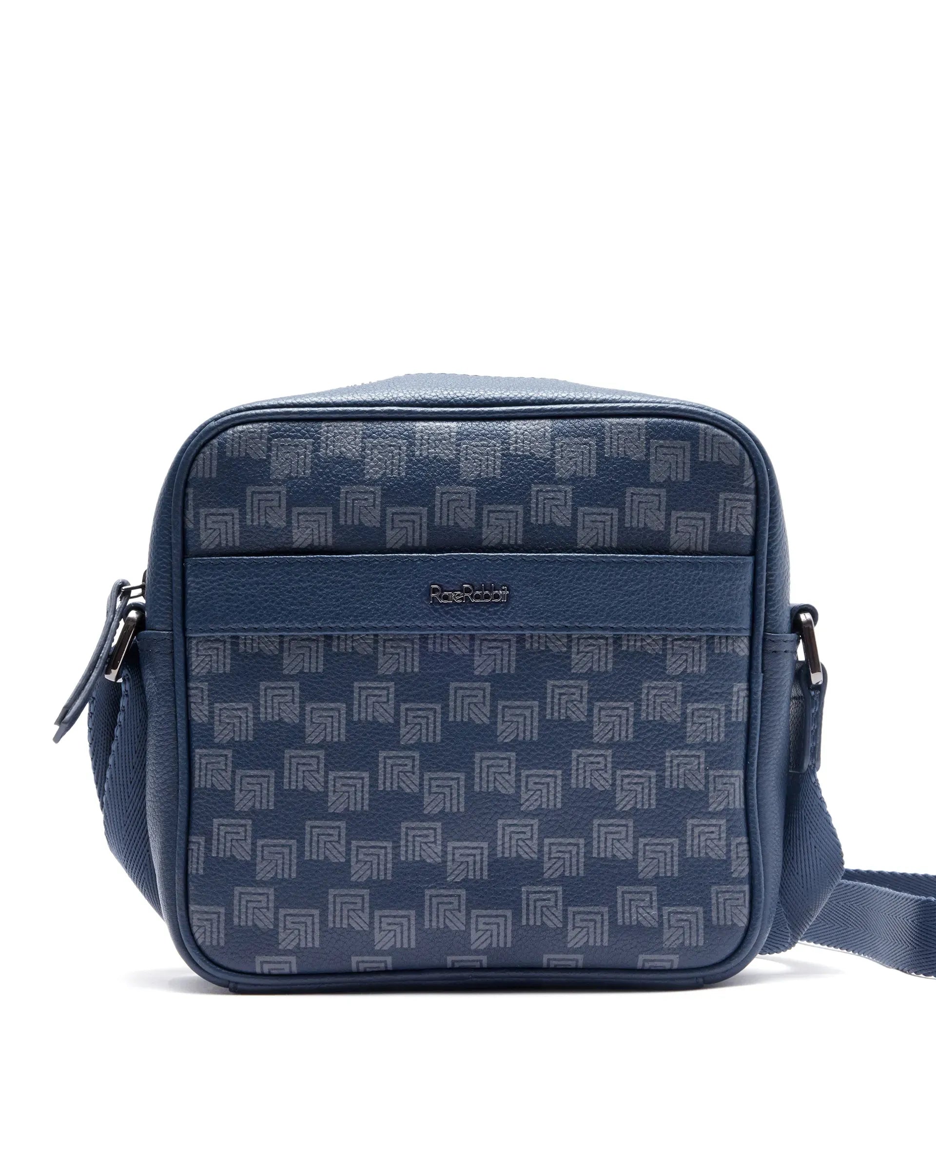 Rare Rabbit Men's Trav Blue Monogram Print Crossbody Bag