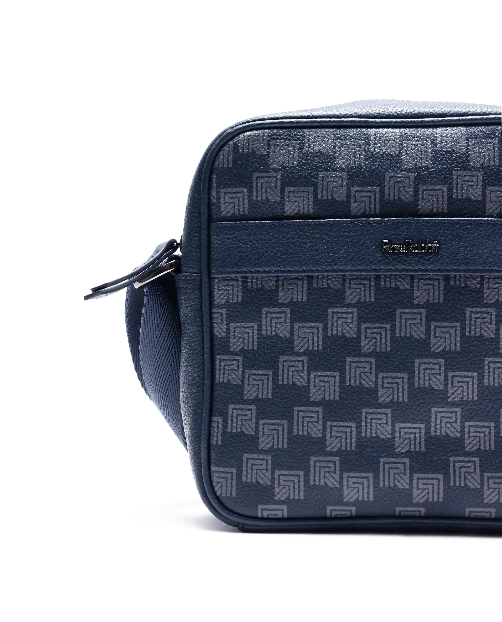 Rare Rabbit Men's Trav Blue Monogram Print Crossbody Bag