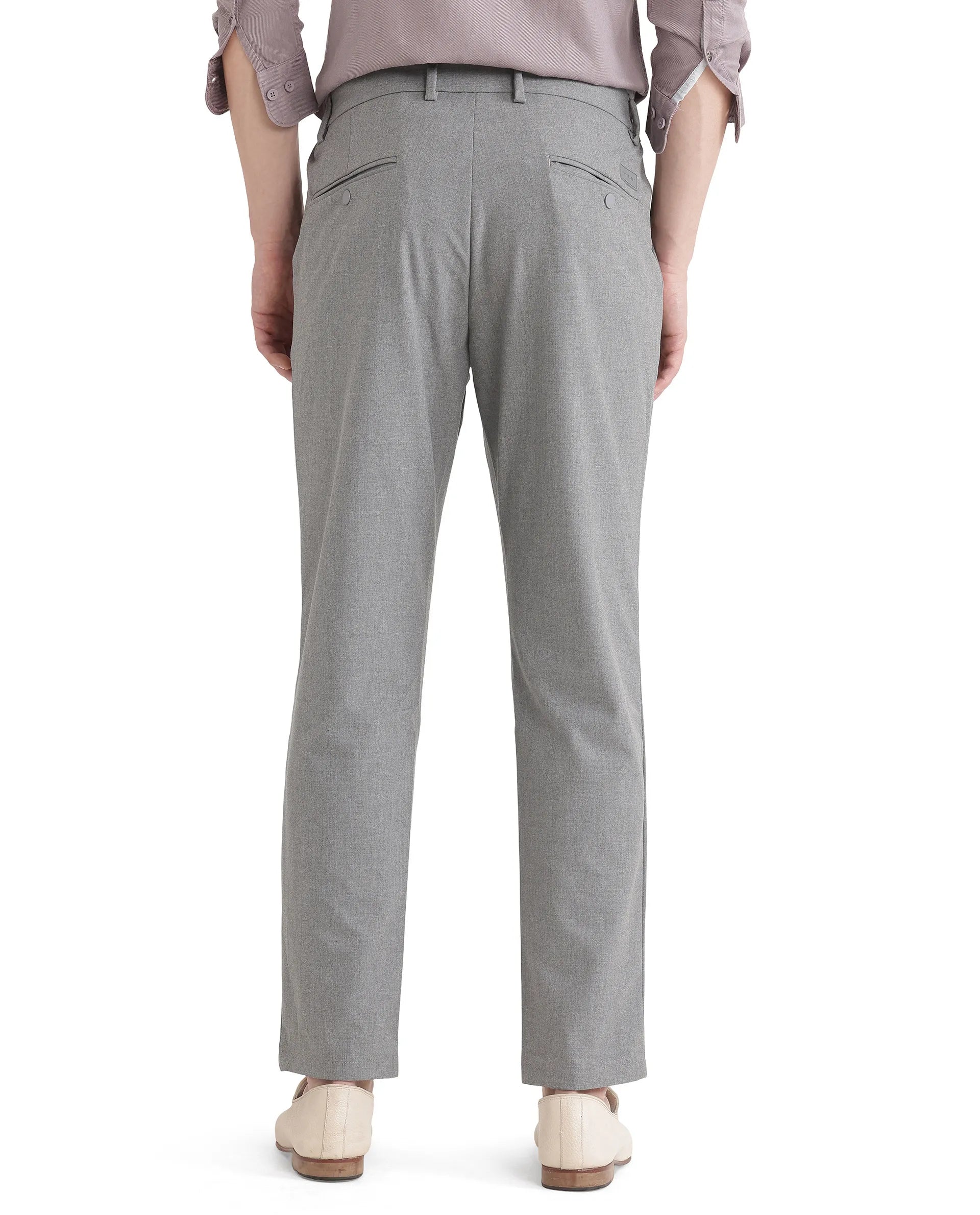 Rare Rabbit Men's Travel-11 Grey Polyester Viscose Fabric Button And Zip Closure Regular Fit Plain Trouser