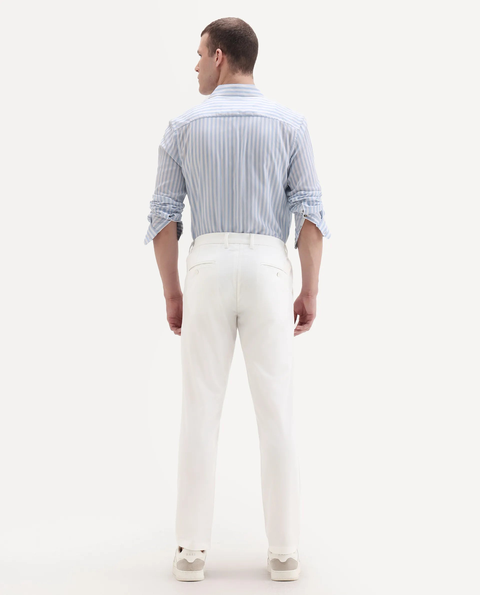 Rare Rabbit Men's Travel-11 White Polyester Blend Plain Regular Fit Trouser