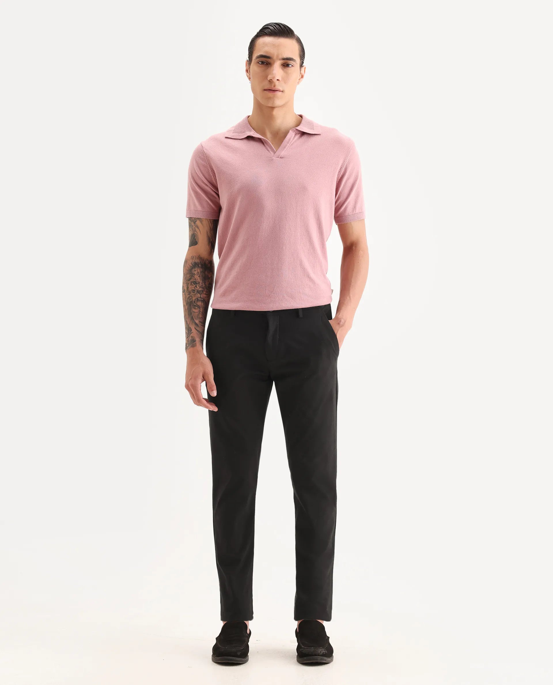 Rare Rabbit Men's Travel-22 Maroon Polyester Viscose Fabric Button & Zip Closure Slim Fit Trouser