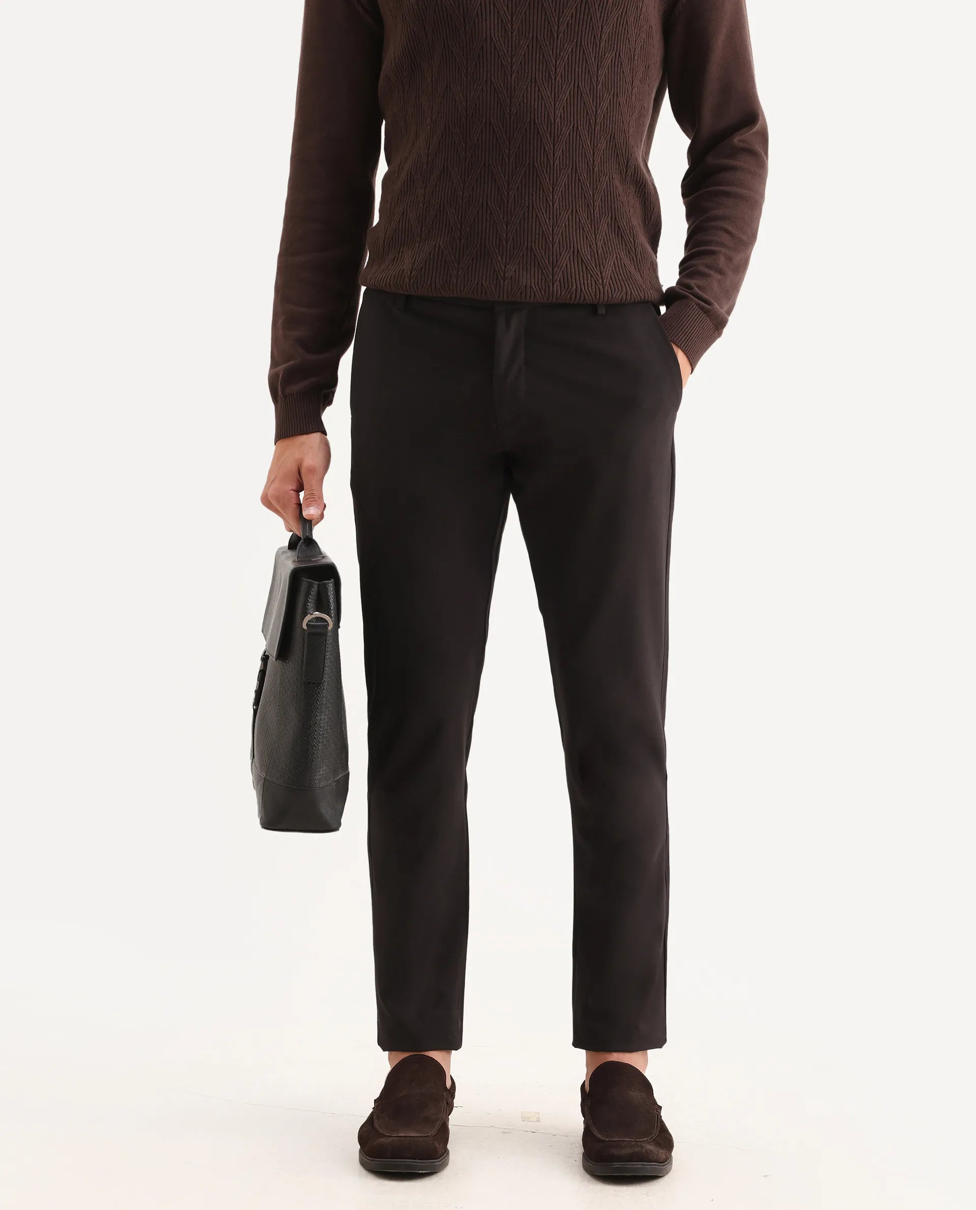 Rare Rabbit Mens Travel-24 Maroon Polyester Viscose Lycra Fabric Mid Rise Regular Fit Solid Trousers