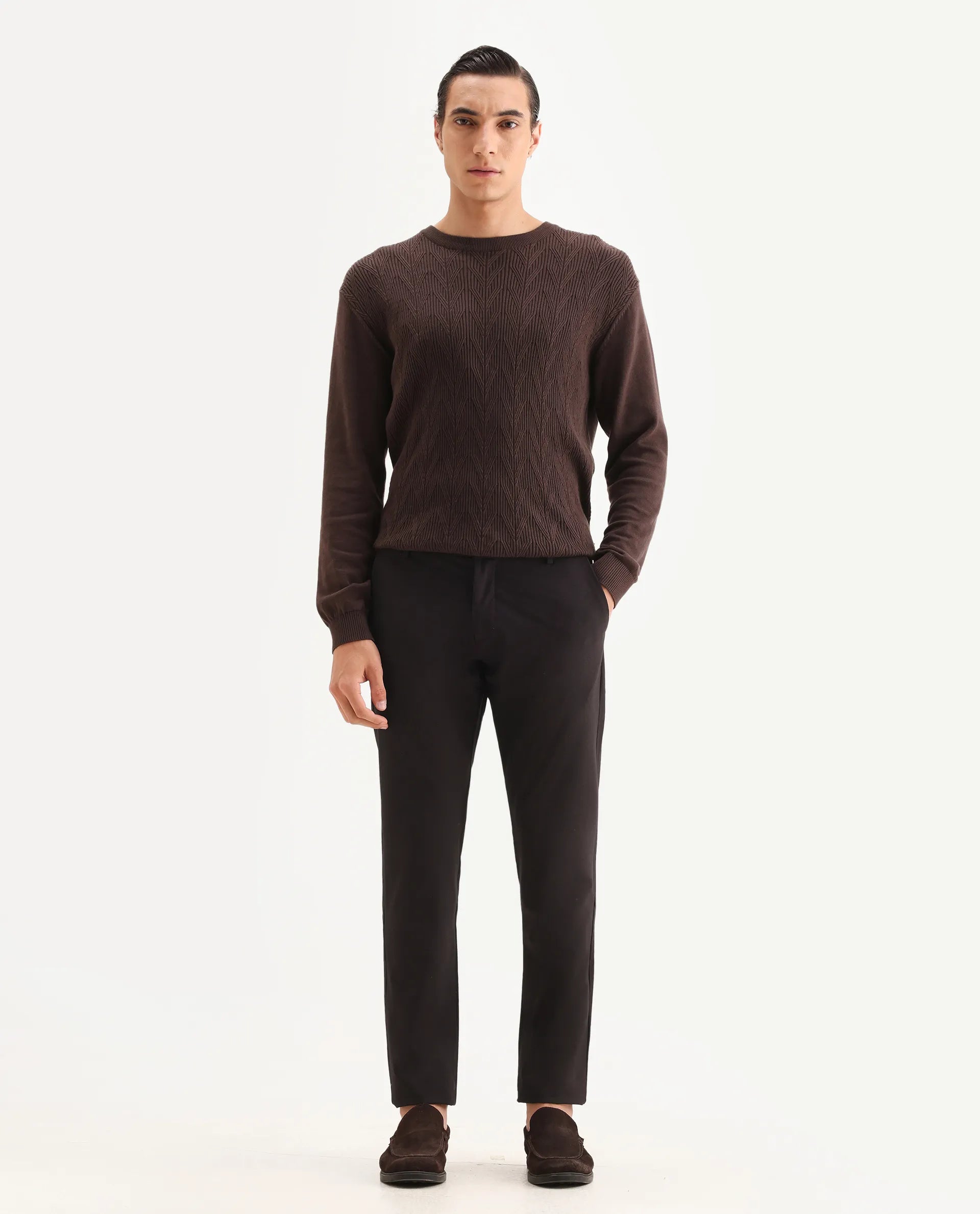 Rare Rabbit Mens Travel-24 Maroon Polyester Viscose Lycra Fabric Mid Rise Regular Fit Solid Trousers