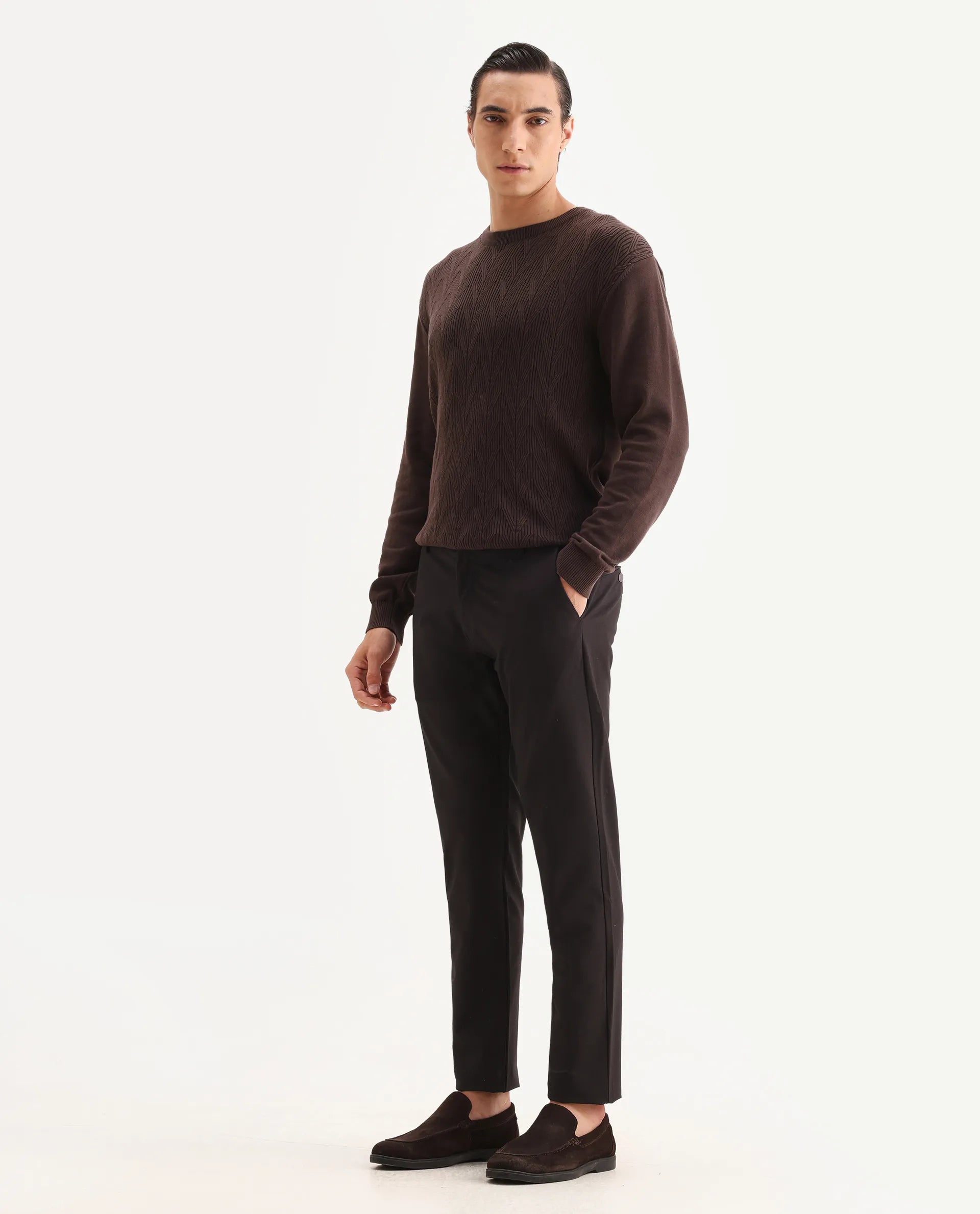 Rare Rabbit Mens Travel-24 Maroon Polyester Viscose Lycra Fabric Mid Rise Regular Fit Solid Trousers