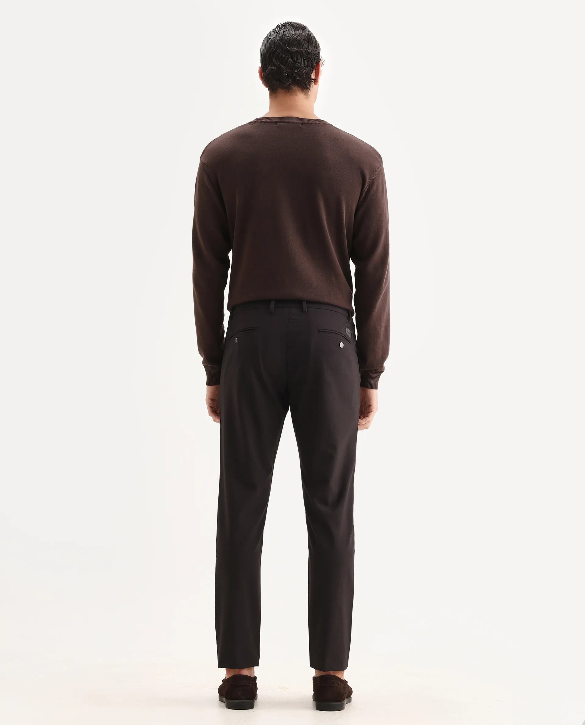 Rare Rabbit Mens Travel-24 Maroon Polyester Viscose Lycra Fabric Mid Rise Regular Fit Solid Trousers