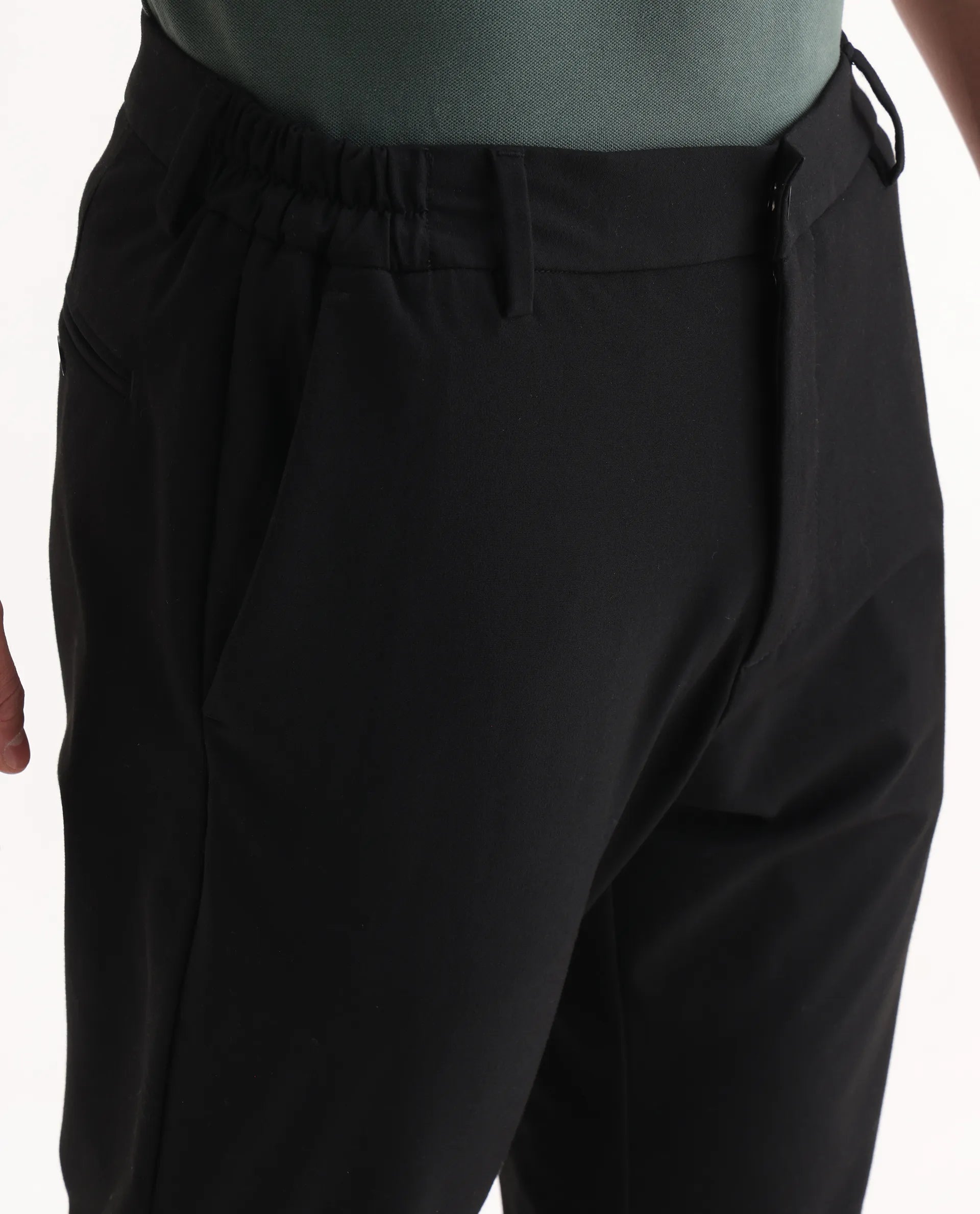 Rare Rabbit Men's Travel 26 Black Polyester Blend Plain Regular Fit Trouser