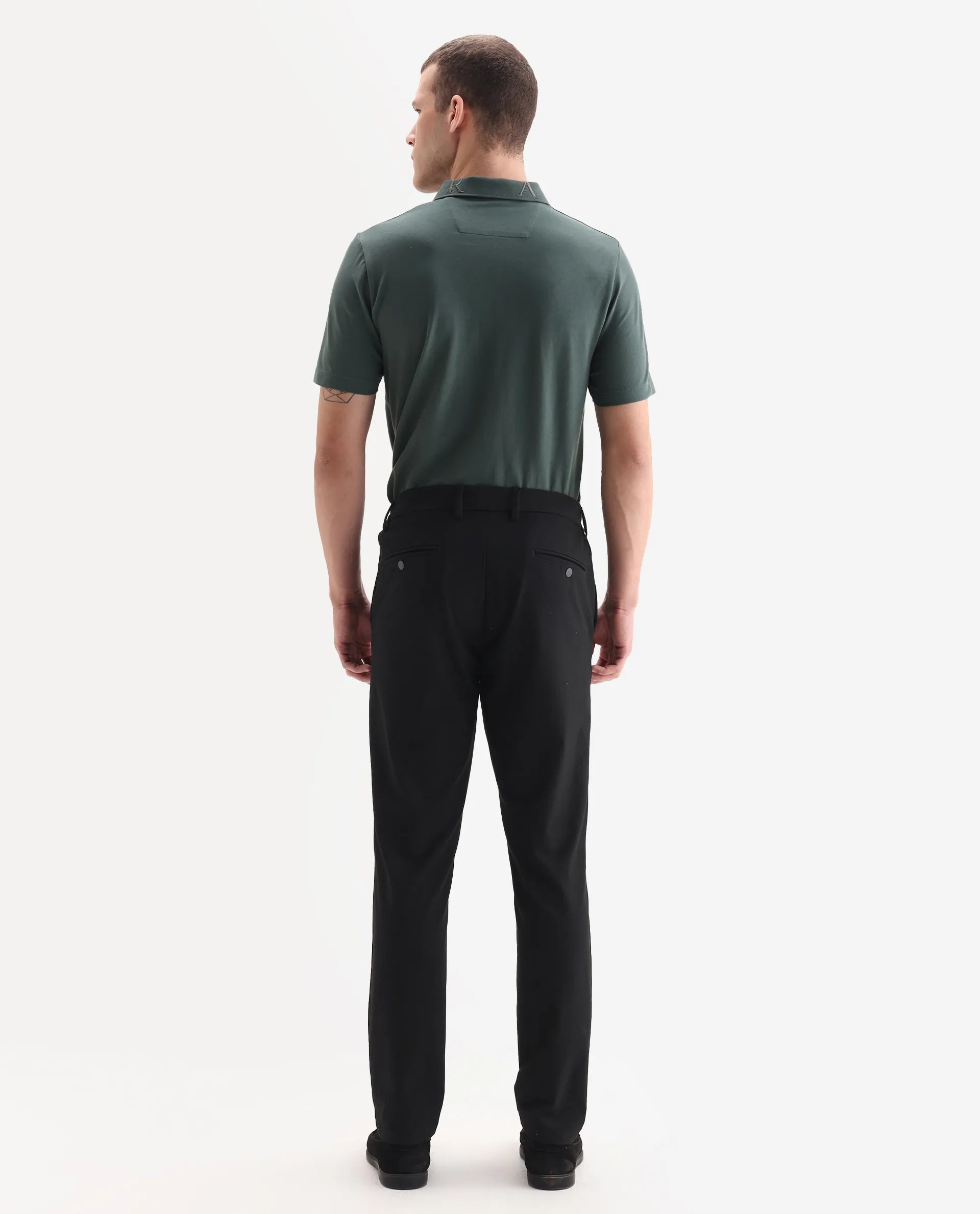 Rare Rabbit Men's Travel 26 Black Polyester Blend Plain Regular Fit Trouser