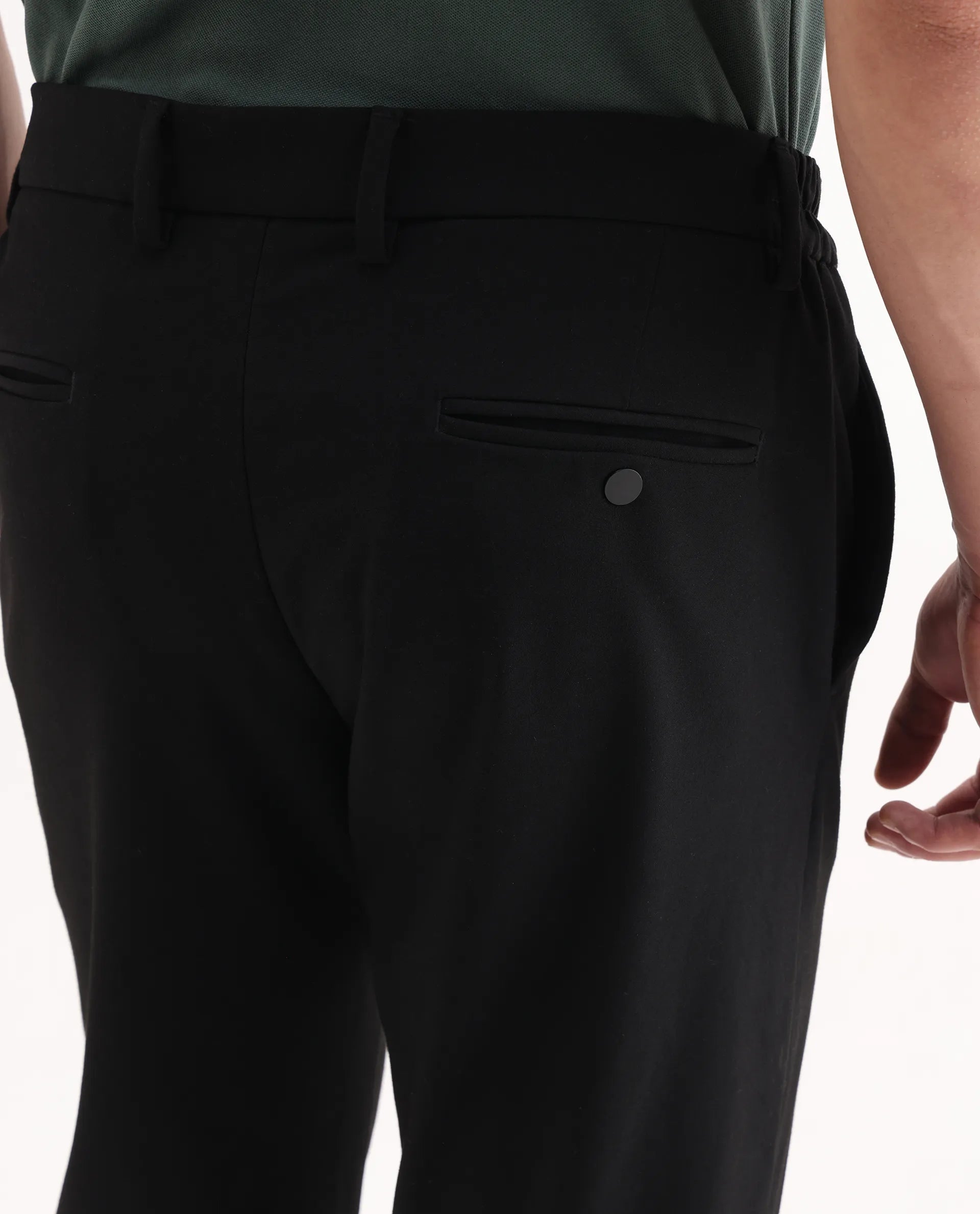 Rare Rabbit Men's Travel 26 Black Polyester Blend Plain Regular Fit Trouser