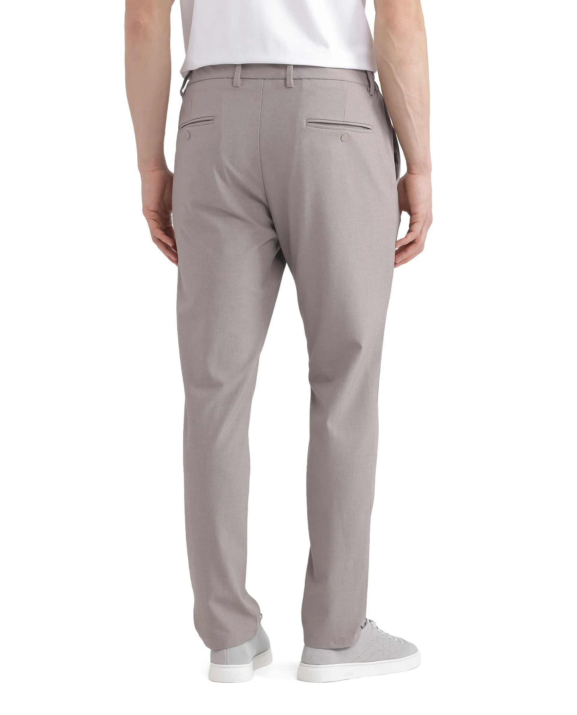 Rare Rabbit Men Travel-26 Dark Beige Cotton Elastane Fabric Button And Zip Closure Plain Trouser