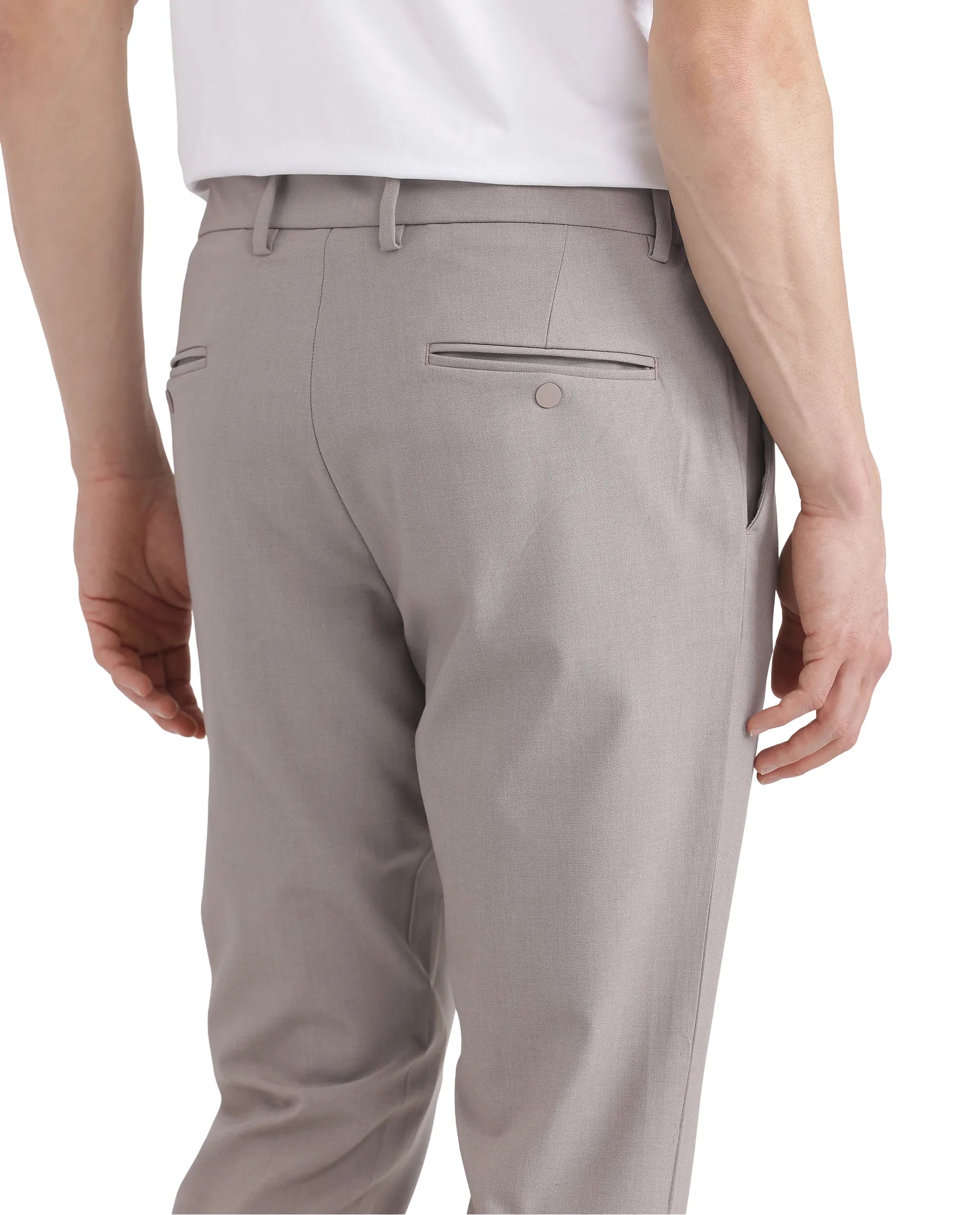 Rare Rabbit Men Travel-26 Dark Beige Cotton Elastane Fabric Button And Zip Closure Plain Trouser