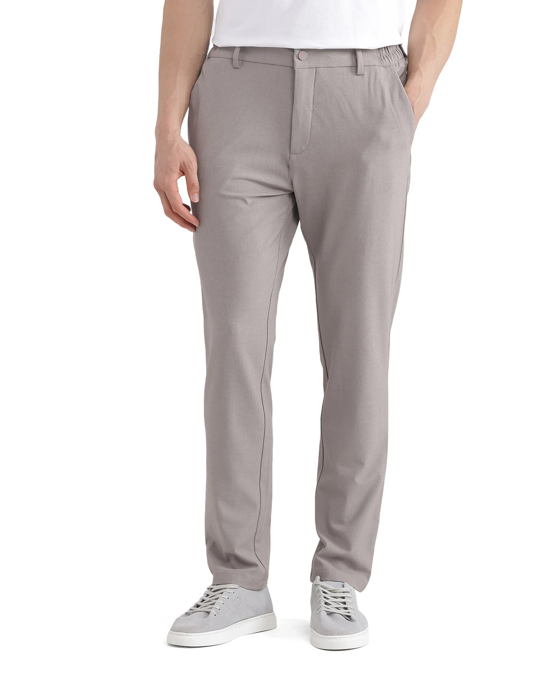 Rare Rabbit Men Travel-26 Dark Beige Cotton Elastane Fabric Button And Zip Closure Plain Trouser