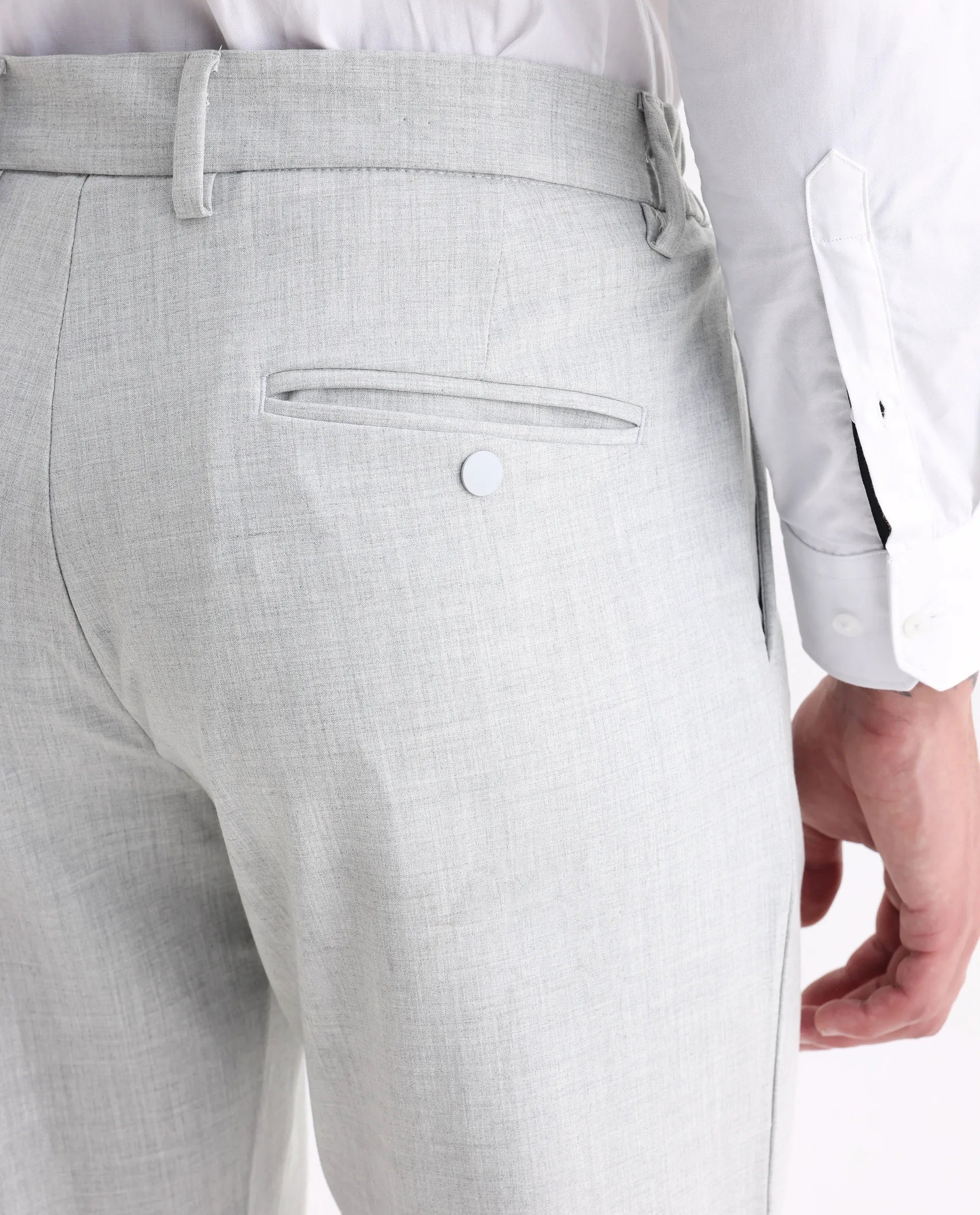 Rare Rabbit Men's Travel-26 Grey Polyester Blend Plain Regular Fit Trouser