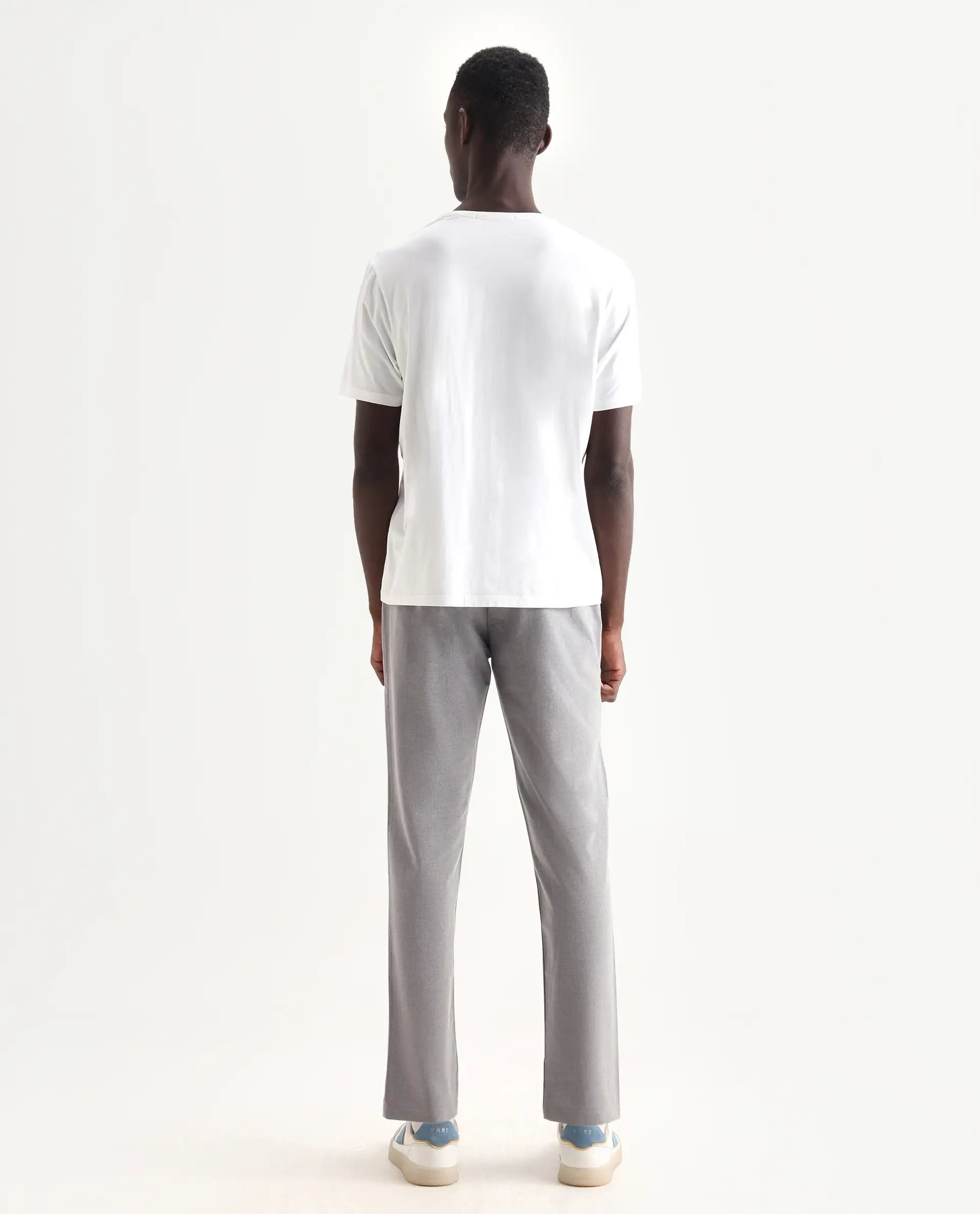 Rare Rabbit Men's Travel-24 Grey Poly Viscose Lycra Fabric Blend Solid Trousers