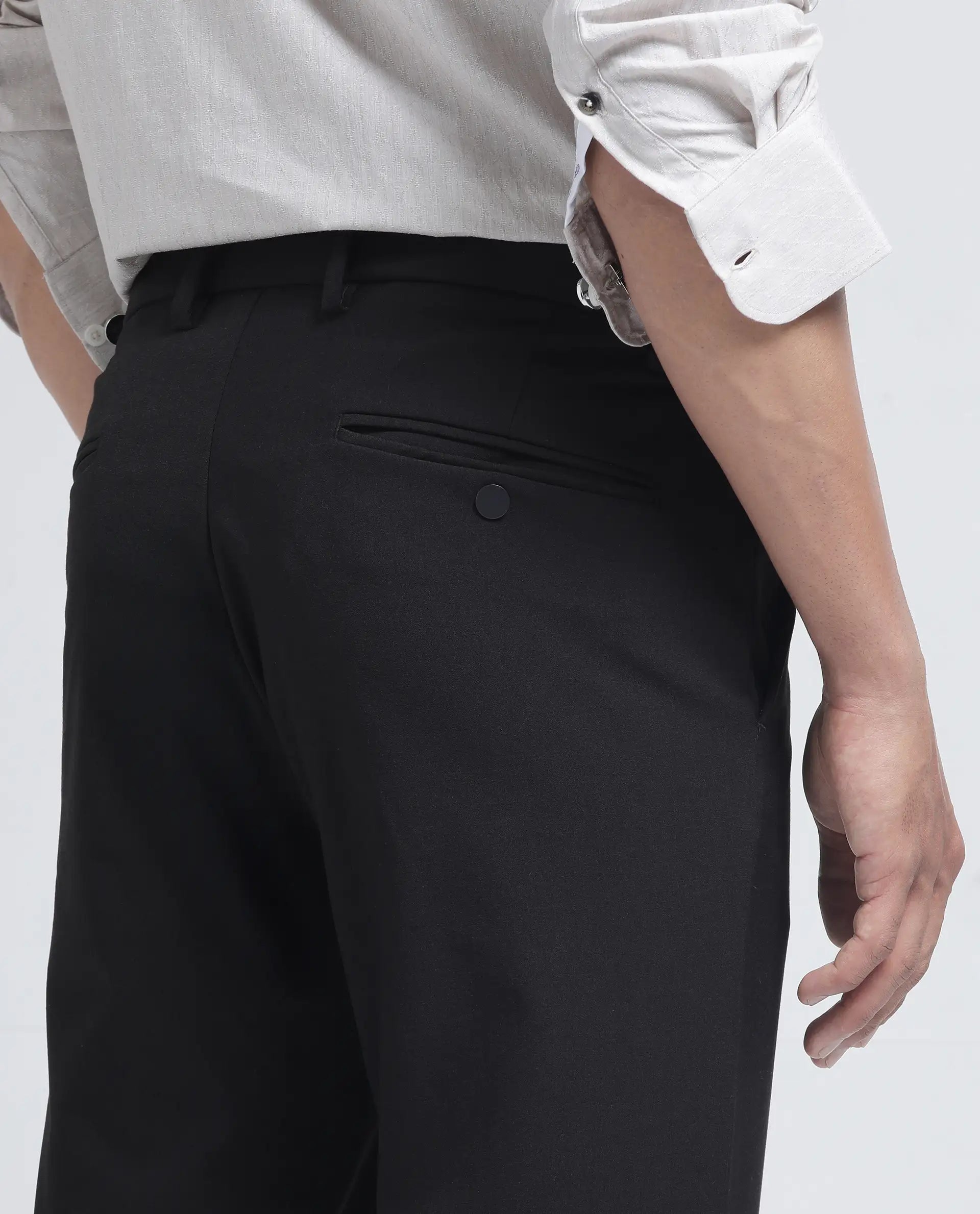 Rare Rabbit Men Travel-26R Dark Brown Polyester Blend Fabric Button Closure Plain Trouser