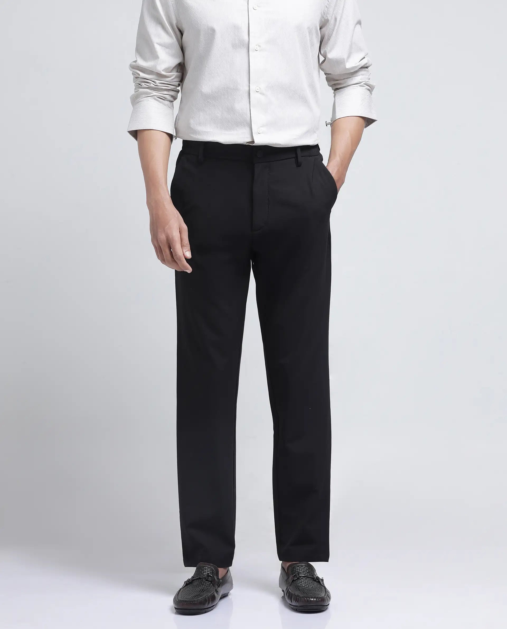 Rare Rabbit Men Travel-26R Dark Brown Polyester Blend Fabric Button Closure Plain Trouser