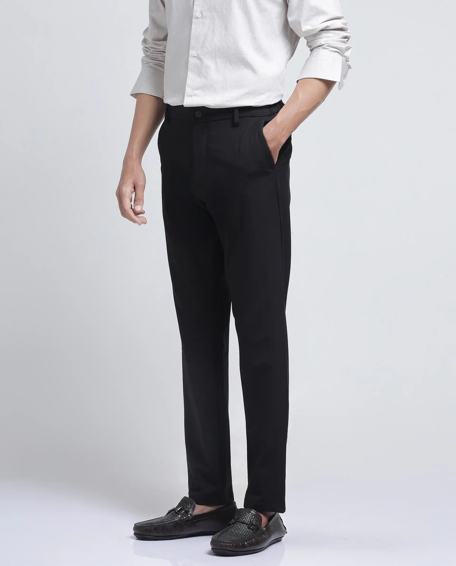 Rare Rabbit Men Travel-26R Dark Brown Polyester Blend Fabric Button Closure Plain Trouser