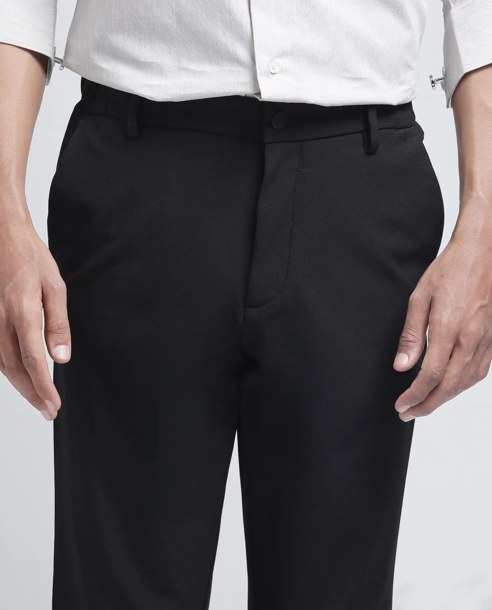 Rare Rabbit Men Travel-26R Dark Brown Polyester Blend Fabric Button Closure Plain Trouser