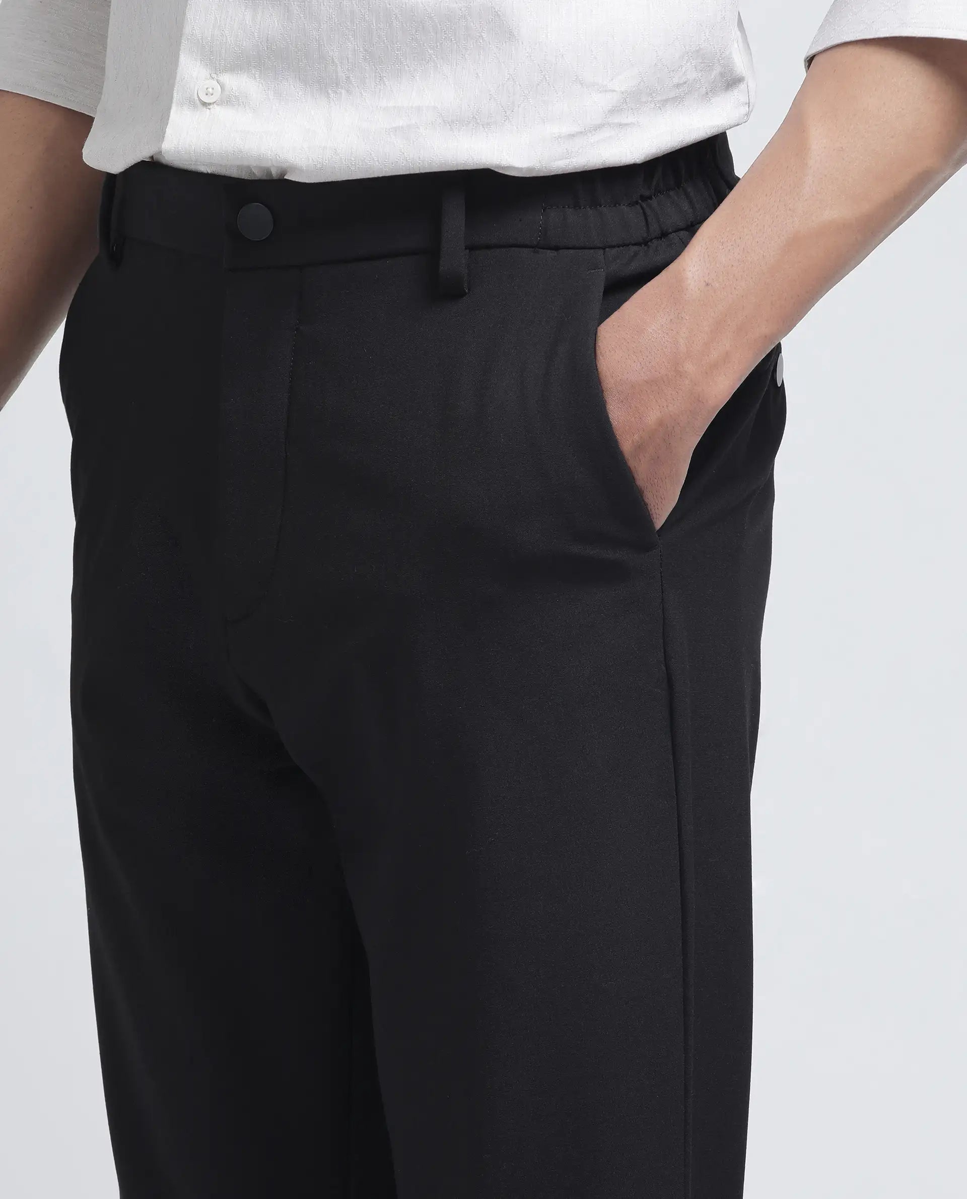 Rare Rabbit Men Travel-26R Dark Brown Polyester Blend Fabric Button Closure Plain Trouser