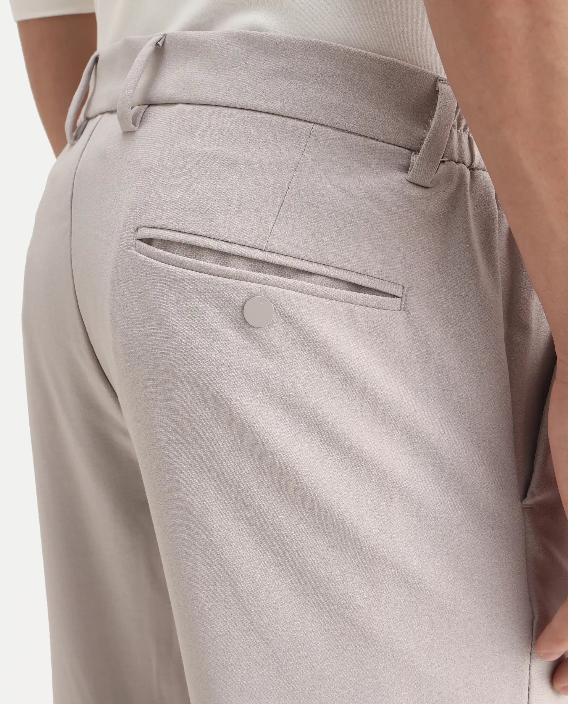 Rare Rabbit Men's Travel-26R Light Beige Polyester Blend Plain Regular Fit Trouser