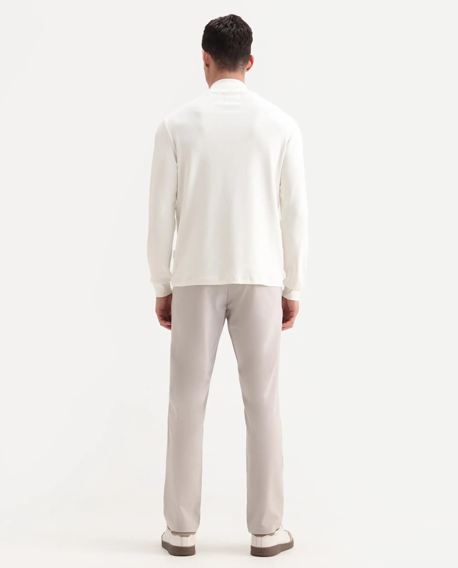 Rare Rabbit Men's Travel-26R Light Beige Polyester Blend Plain Regular Fit Trouser