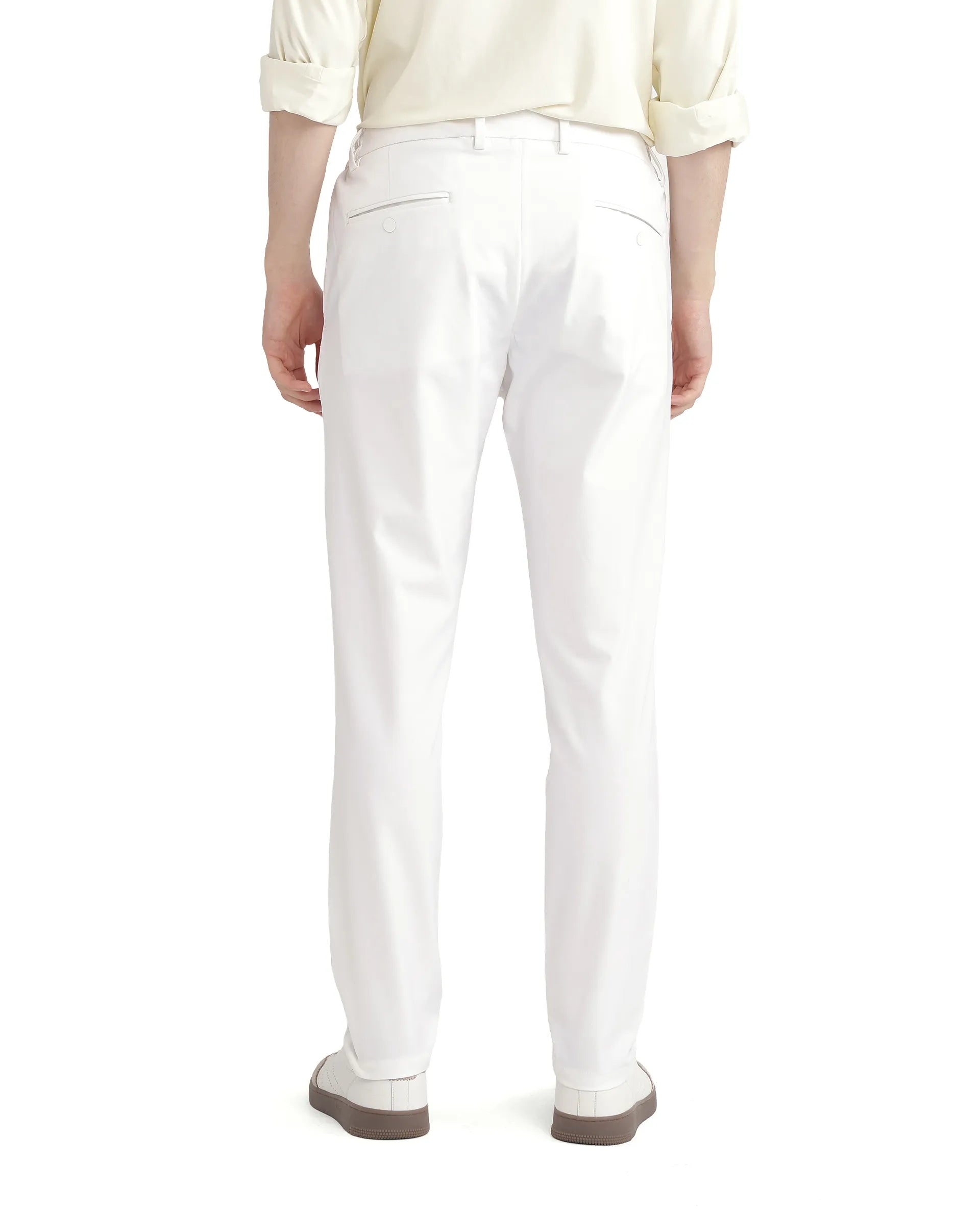 Rare Rabbit Men Travel-26 White Cotton Elastane Fabric Button And Zip Closure Plain Trouser