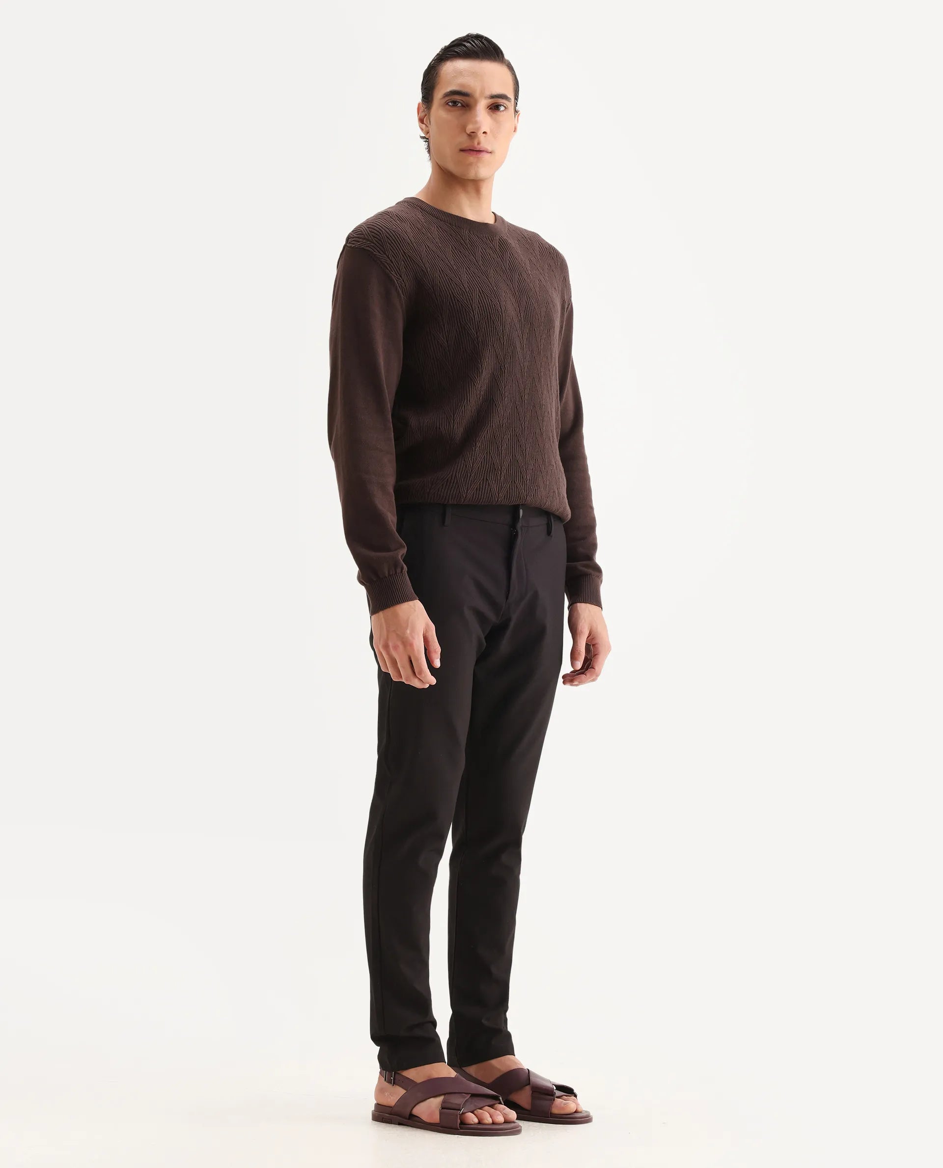 Rare Rabbit Men's Traveller Maroon Solid Mid-Rise Regular Fit Trouser