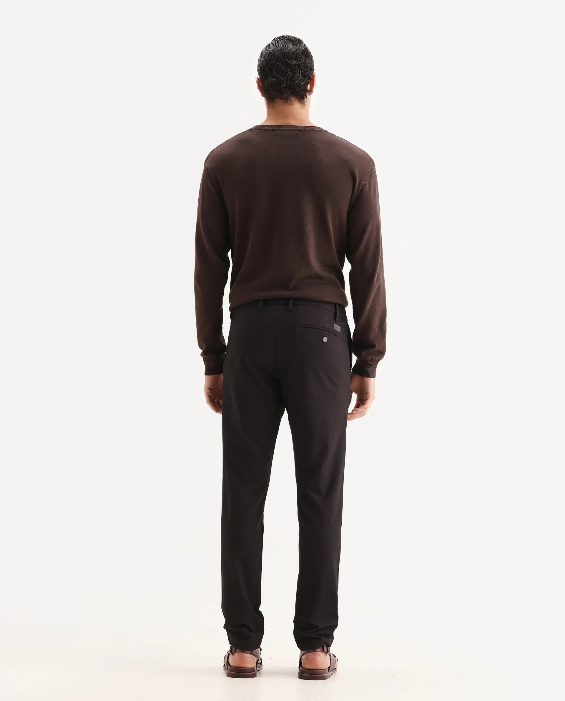 Rare Rabbit Men's Traveller Maroon Solid Mid-Rise Regular Fit Trouser