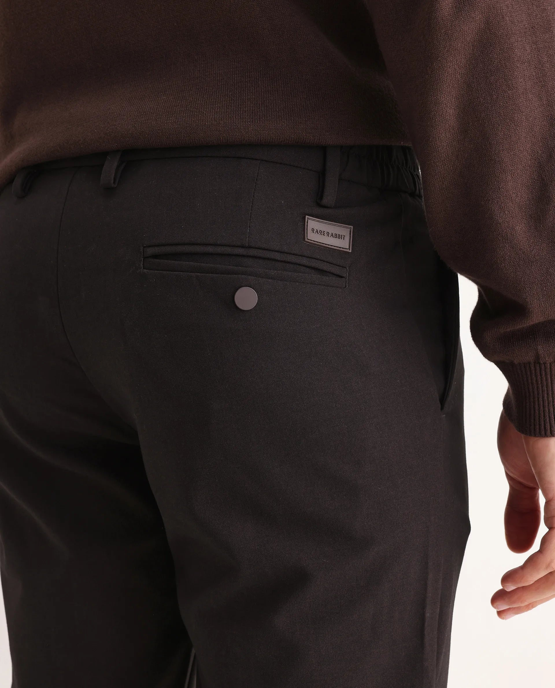 Rare Rabbit Men's Traveller Maroon Solid Mid-Rise Regular Fit Trouser