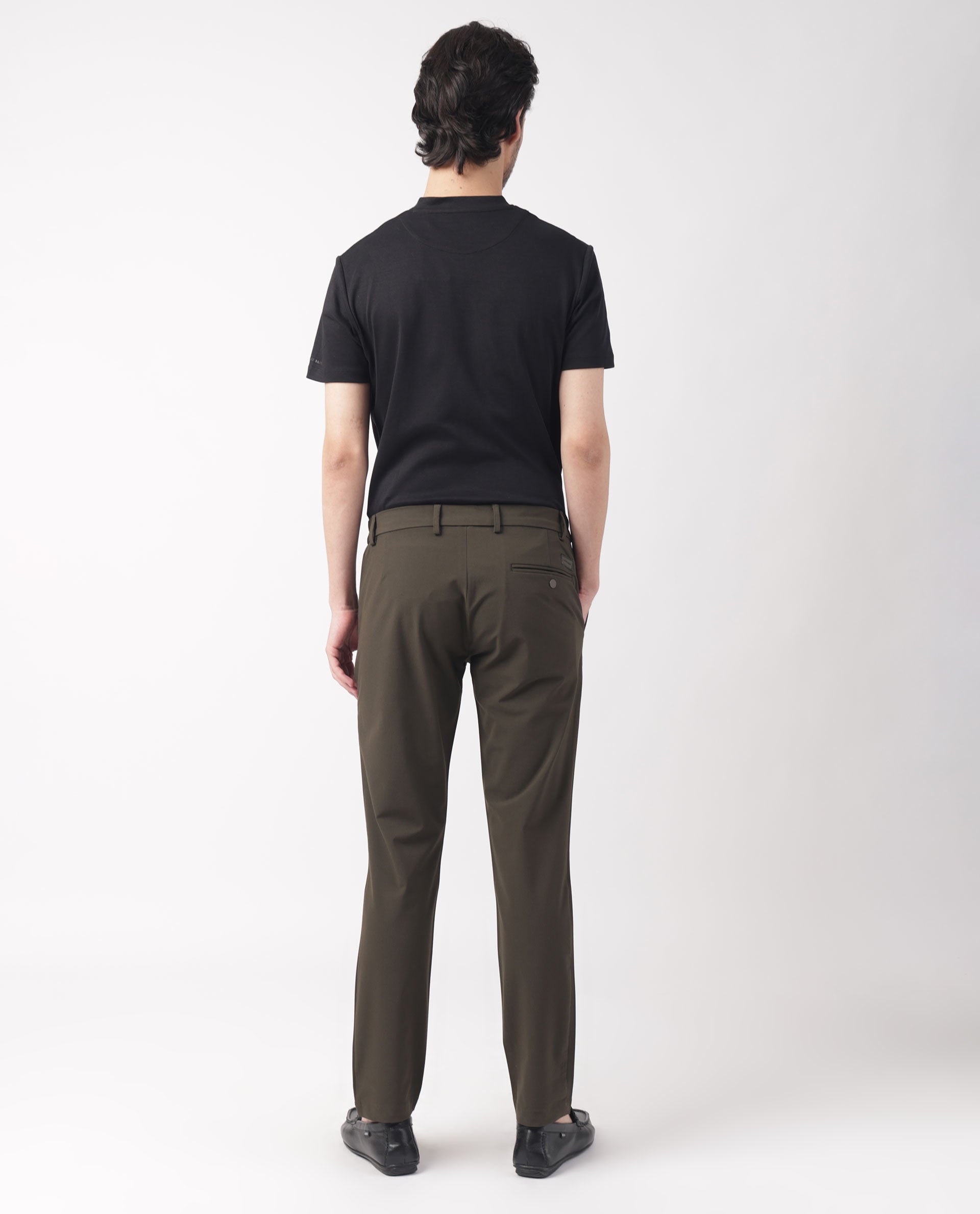 Rare Rabbit Men's Travellers Dark Olive Solid Mid-Rise Regular Fit Trouser