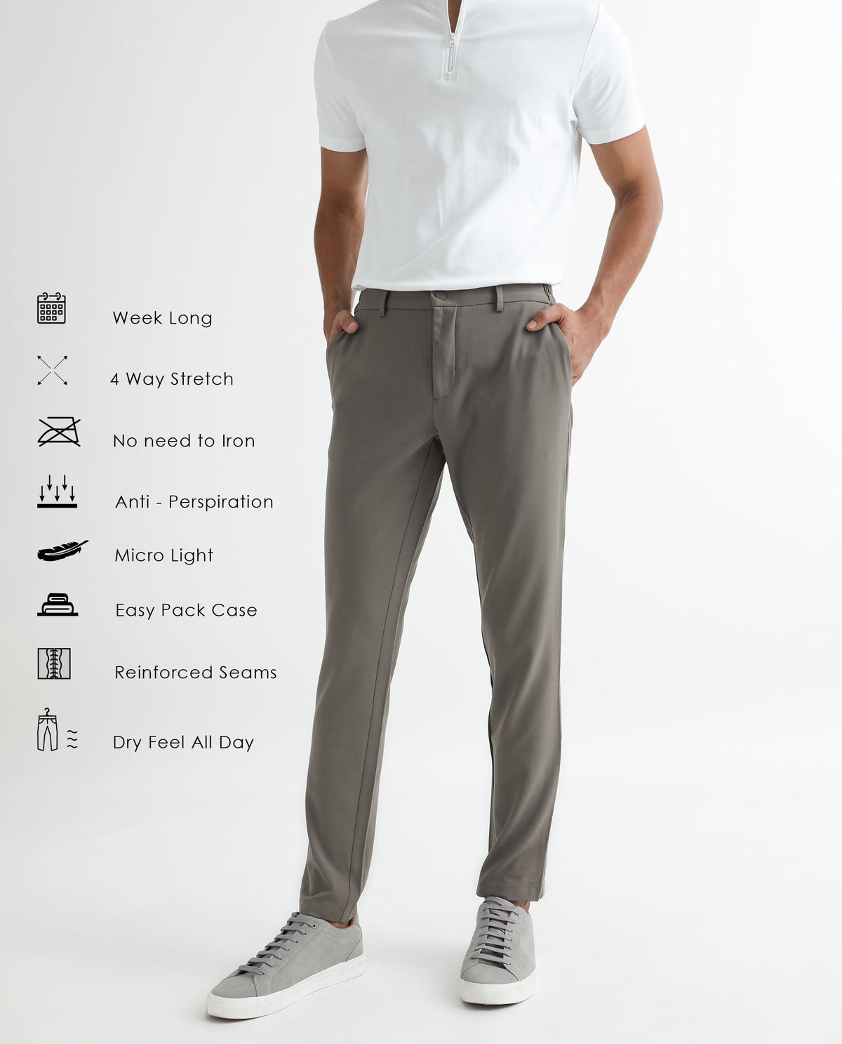 Rare Rabbit Men's Travellers Dark Beige Solid Mid-Rise Regular Fit Trouser
