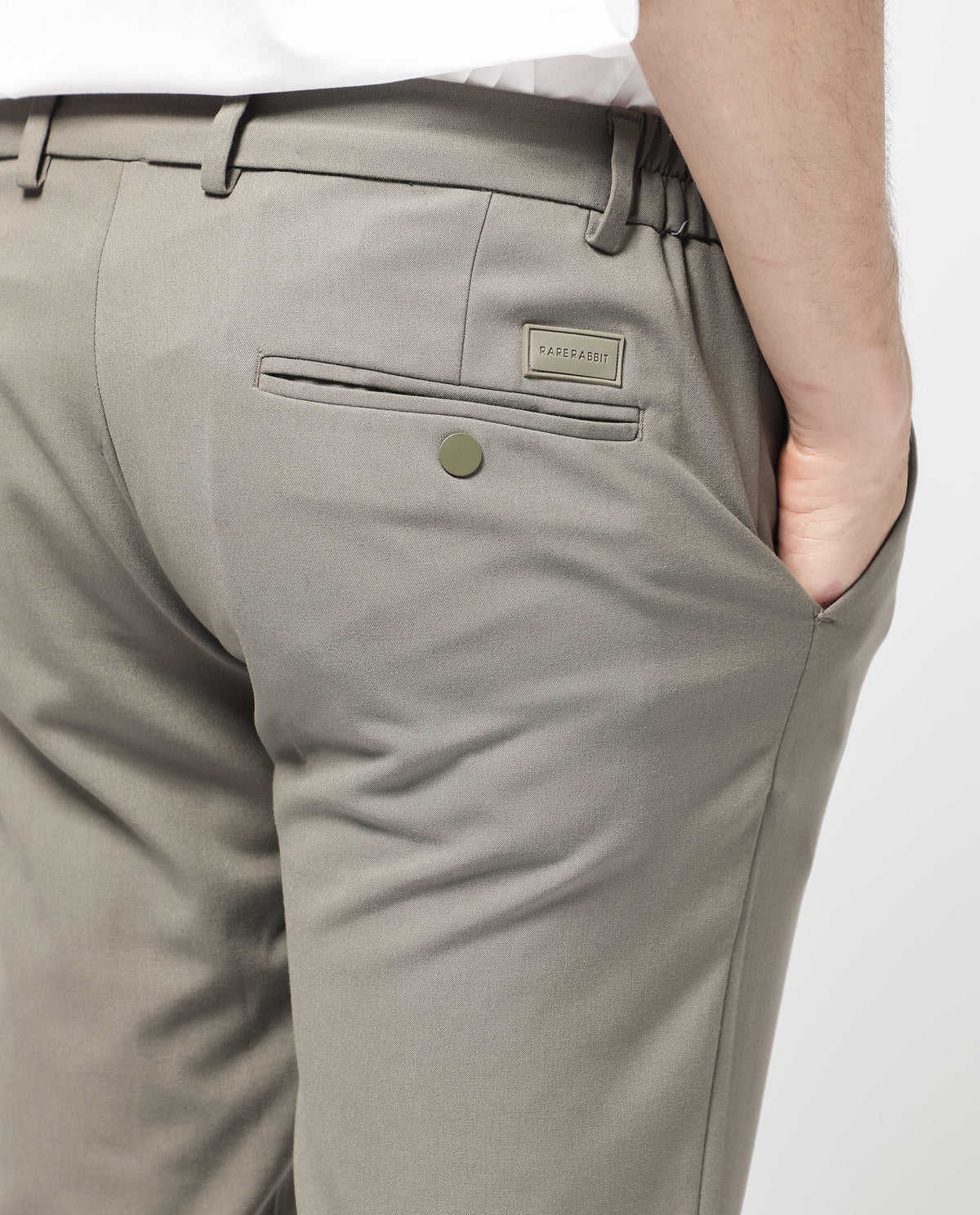 Rare Rabbit Men's Travellers Dark Beige Solid Mid-Rise Regular Fit Trouser