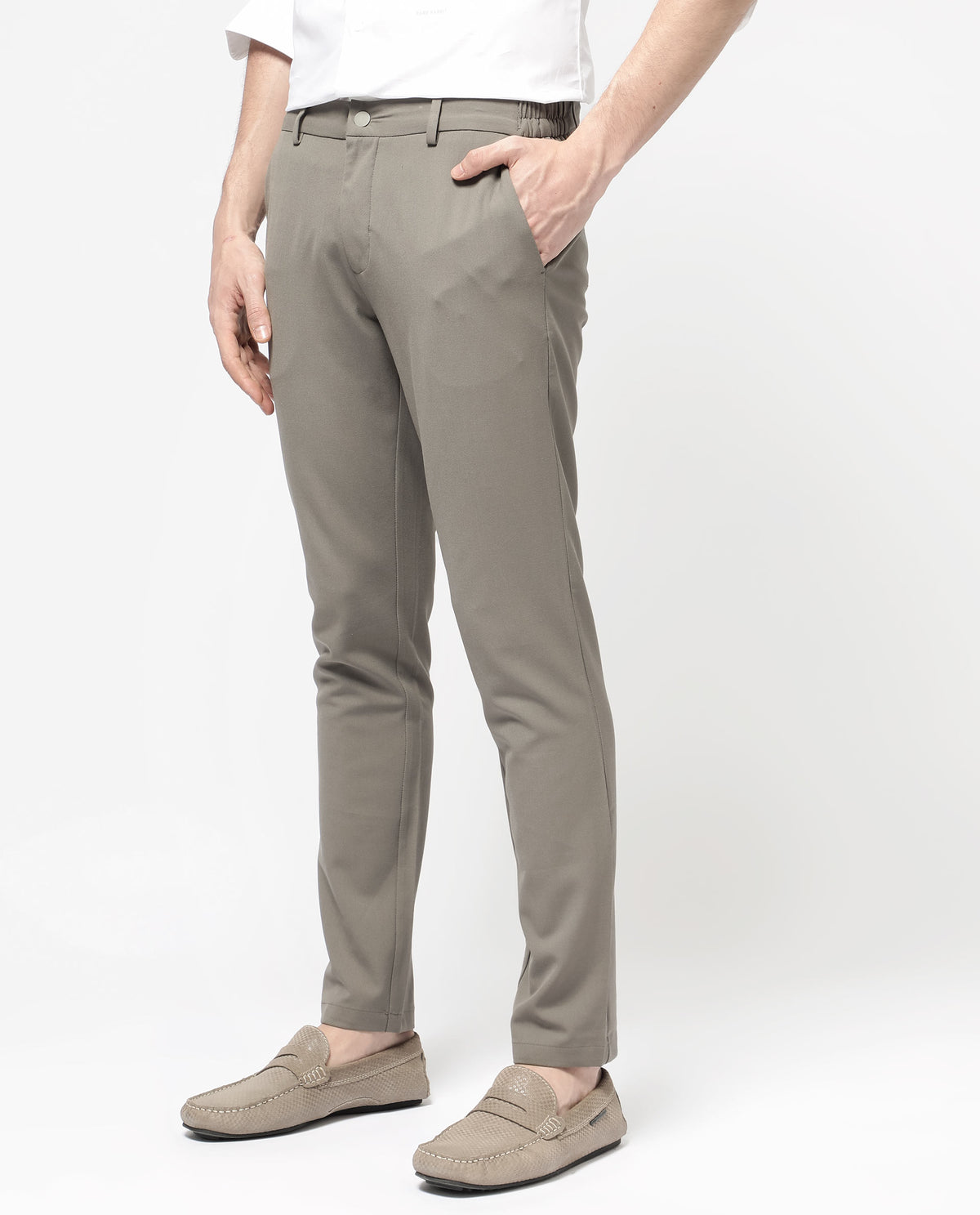 Rare Rabbit Men's Travellers Dark Beige Solid Mid-Rise Regular Fit Trouser